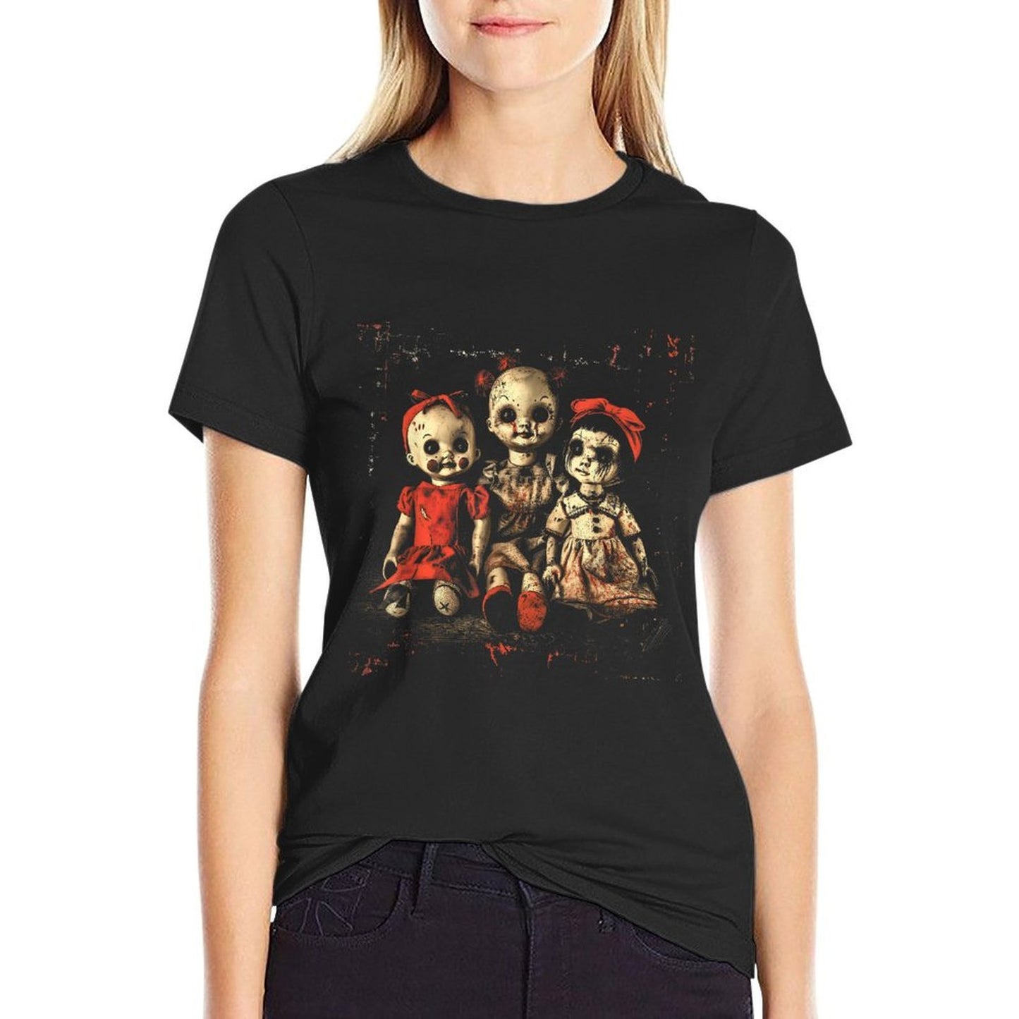 Scary Doll Horror Movie Creepy Haunted Toy Goth Alt Emo Quick-drying T-Shirt