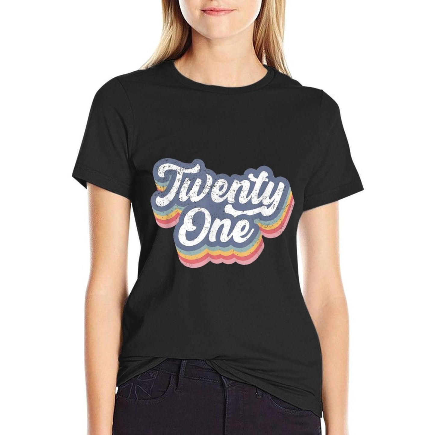 21st Birthday For Women Twenty One Est. 2001 Rainbow Retro Fade-proof Color T-Shirt