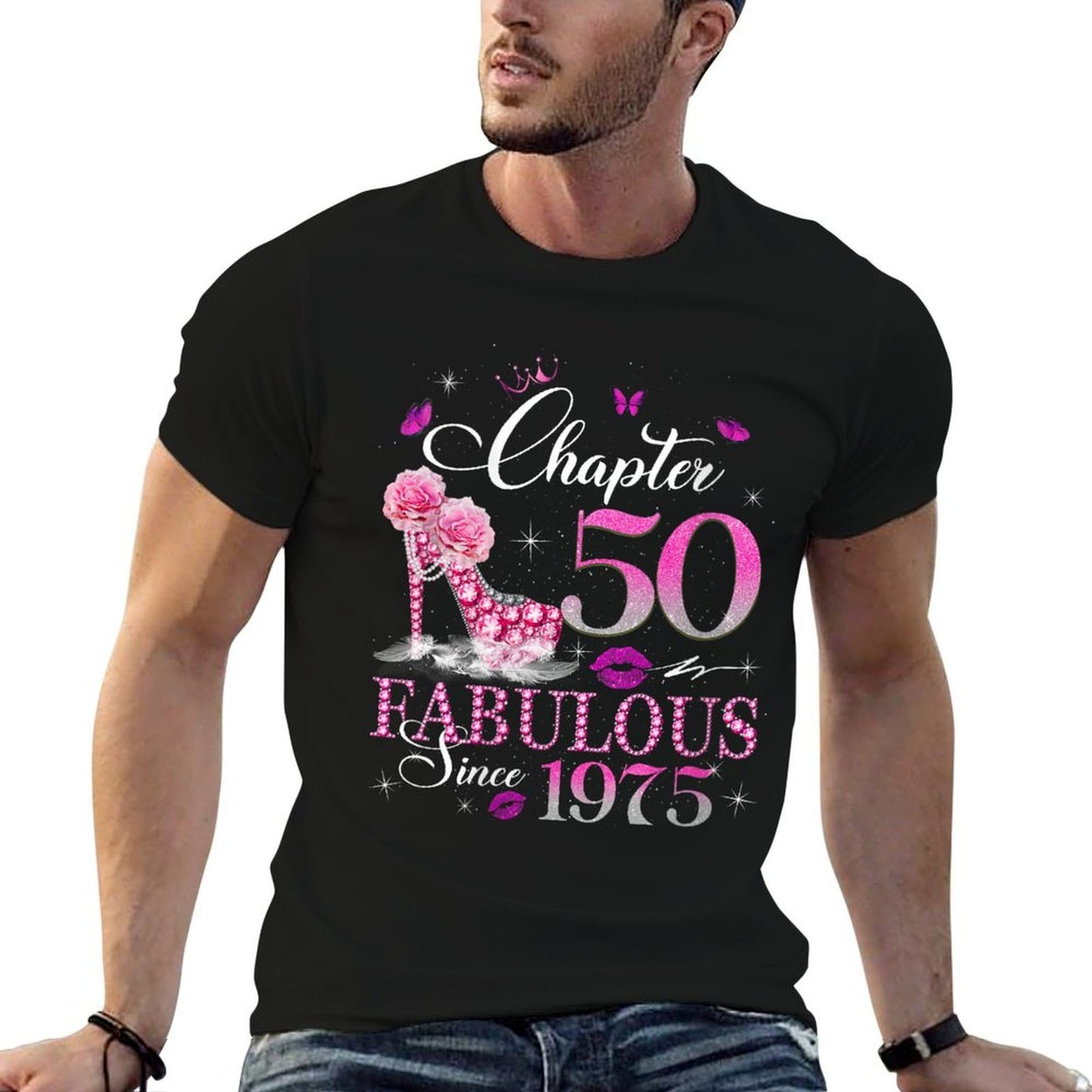 Womens Chapter 50 Fabulous Since 1975 50th Birthday Queen Diamond Heathered Texture T-Shirt