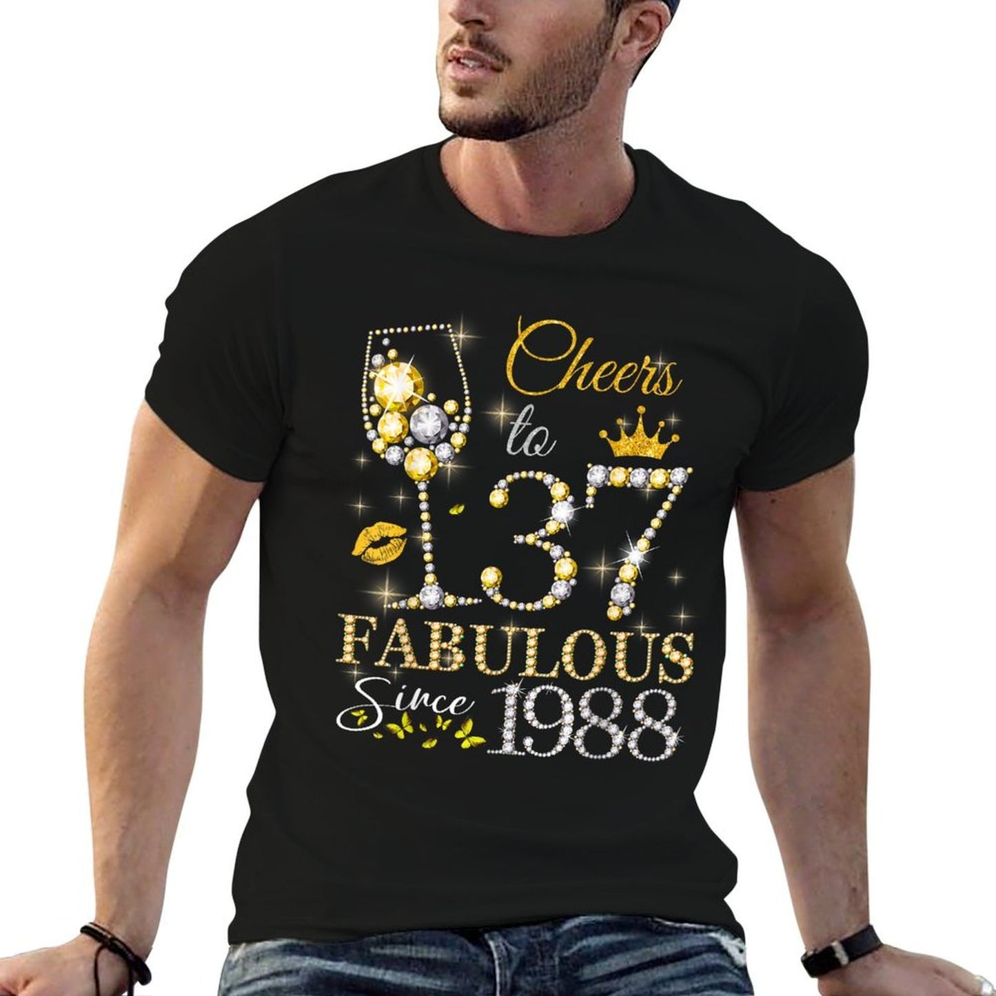 Womens Cheers to 37 Years Old EST 1988 37th Birthday Queen Affordable Price T-Shirt
