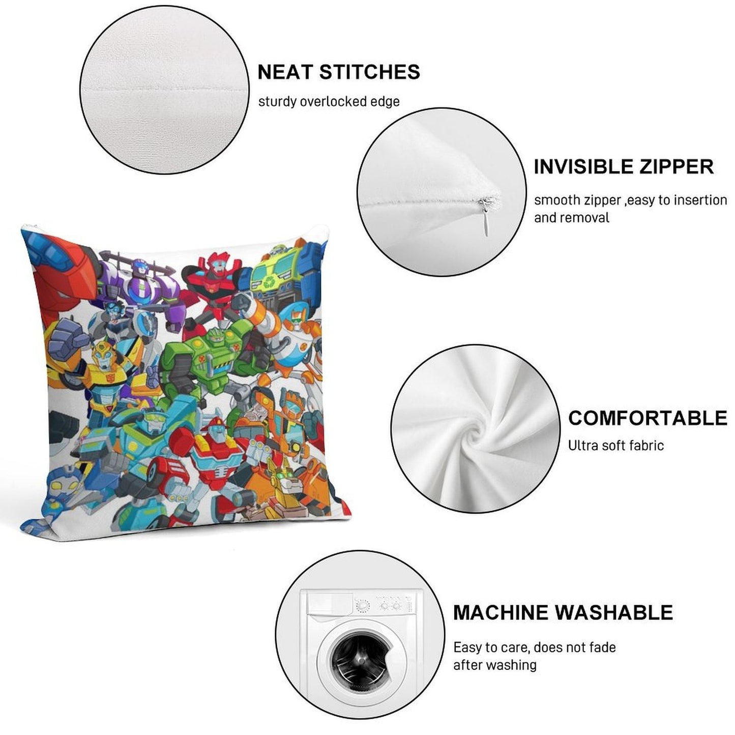 Transformers Rescue Bots Full Team Soft Washable Throw Pillow