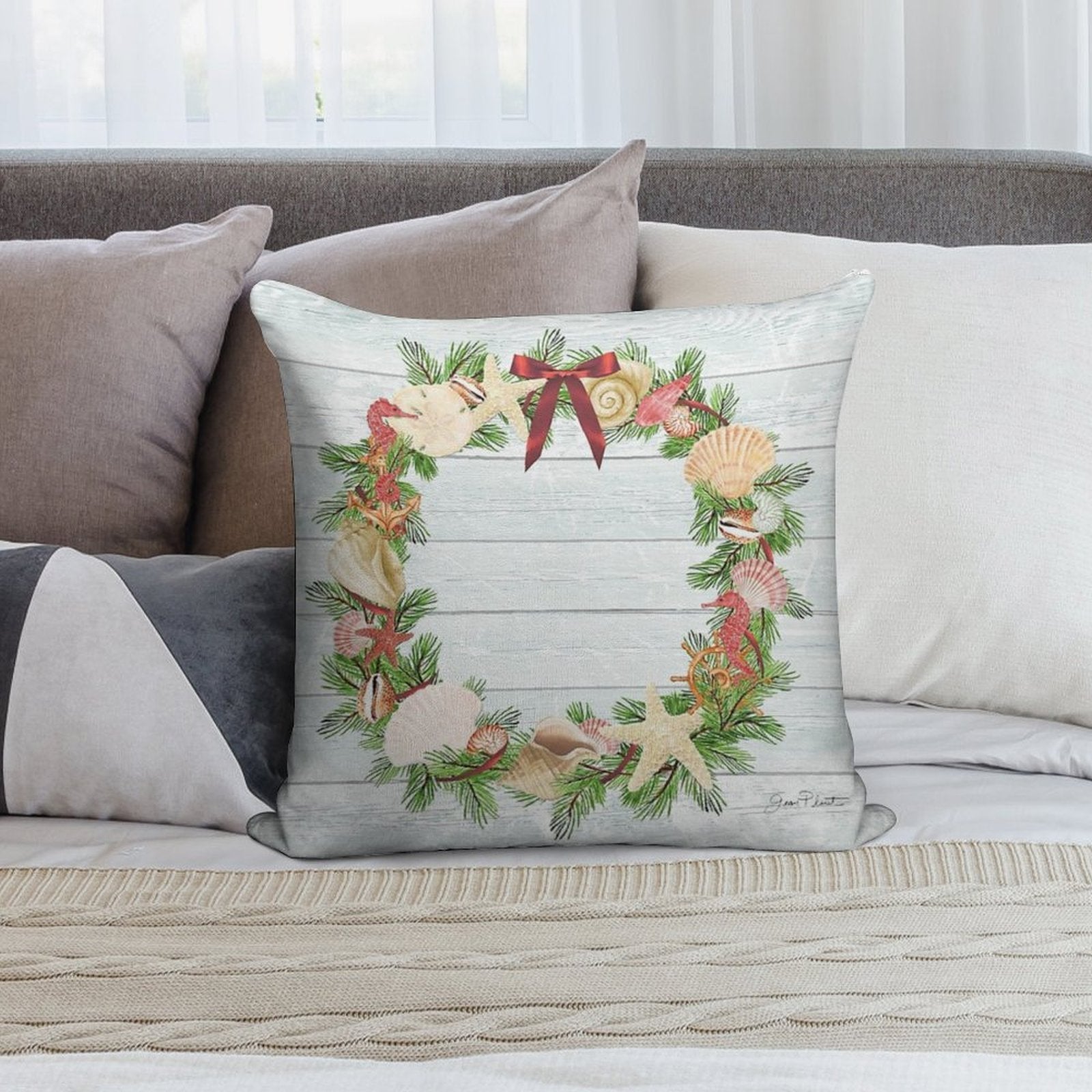 Coastal Christmas D Soft Easy Maintenance Throw Pillow