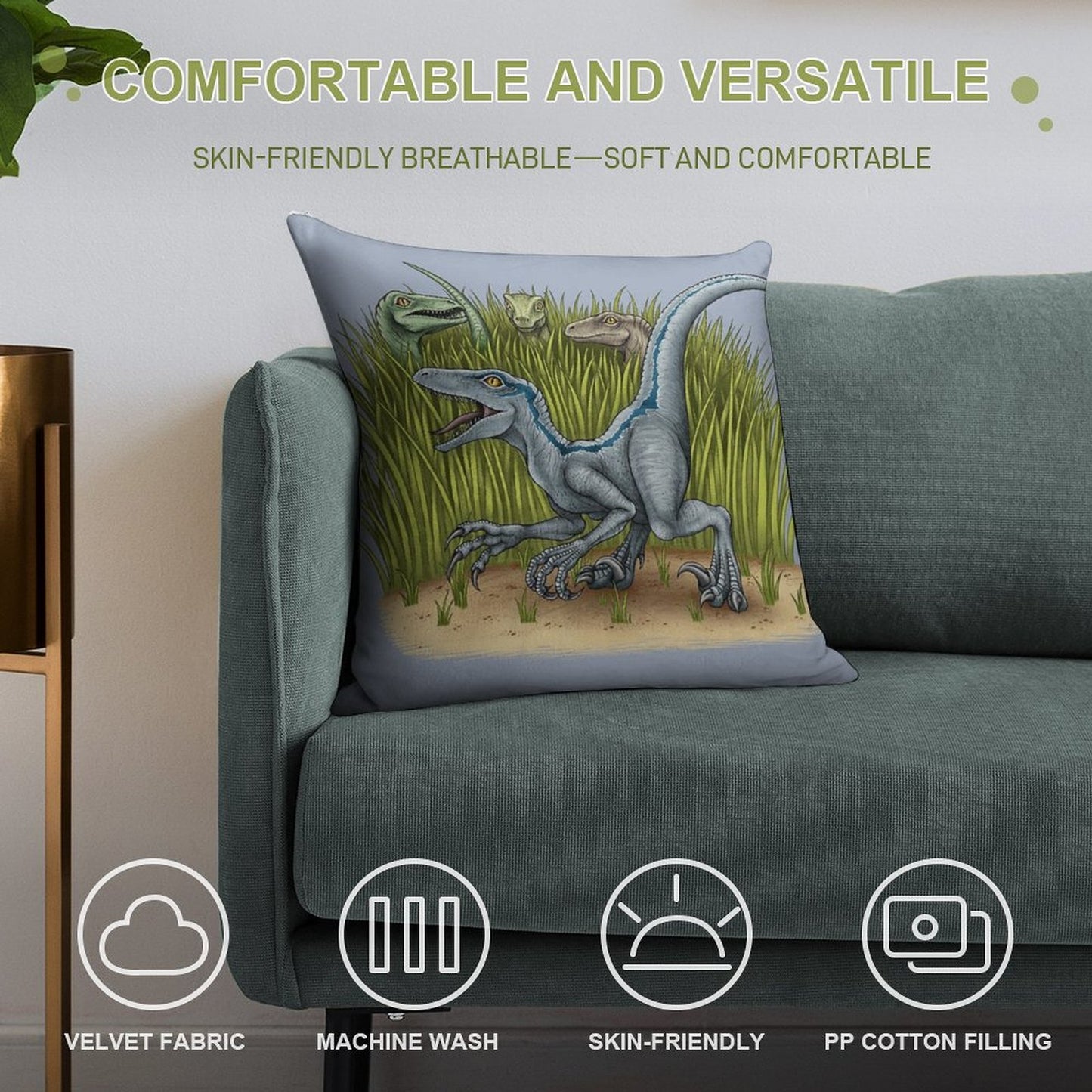 Jurassic World Velociraptors Soft Short Plush Fabric Throw Pillow