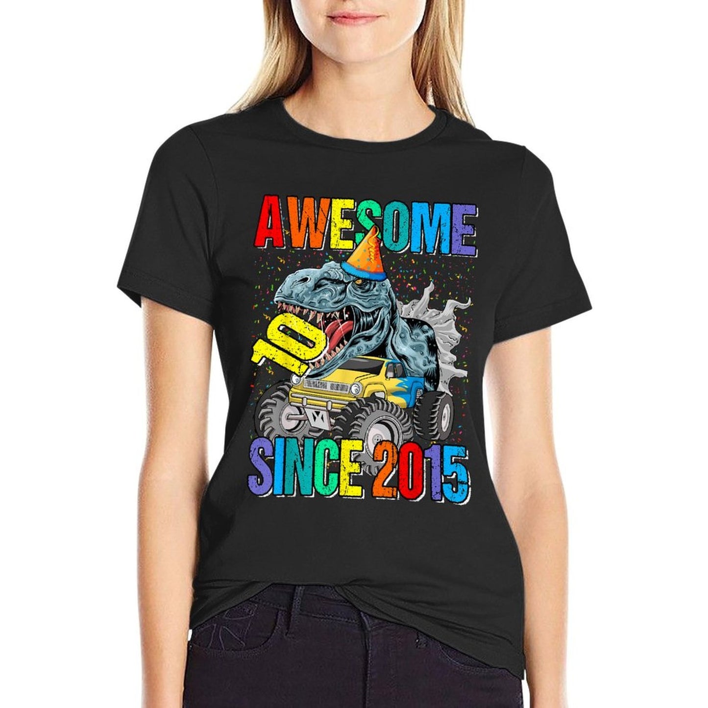 10 Awesome Since 2015 Dinosaur Monster Truck 10th Birthday Moisture-wicking T-Shirt