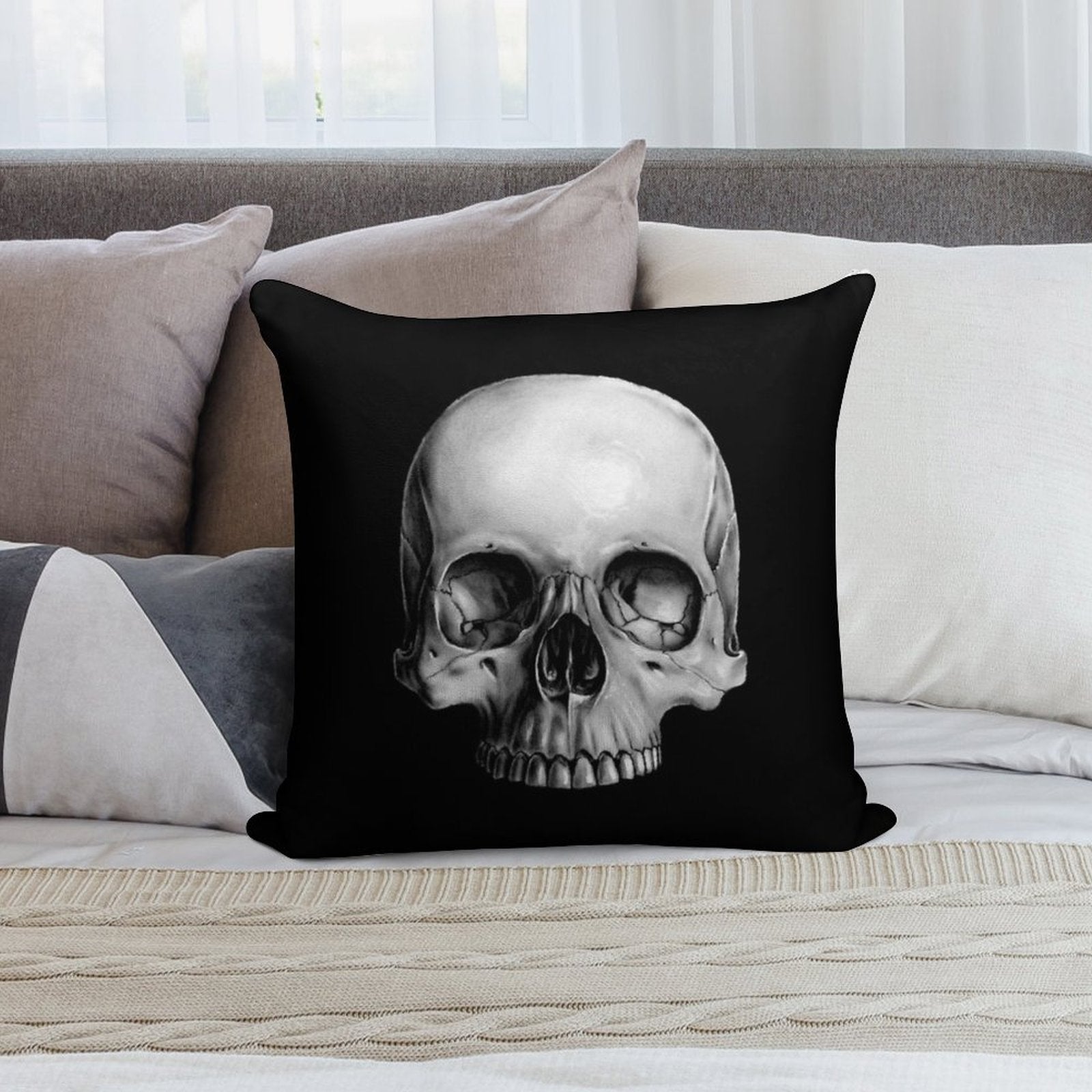 Half Skull Soft Home Decor Throw Pillow