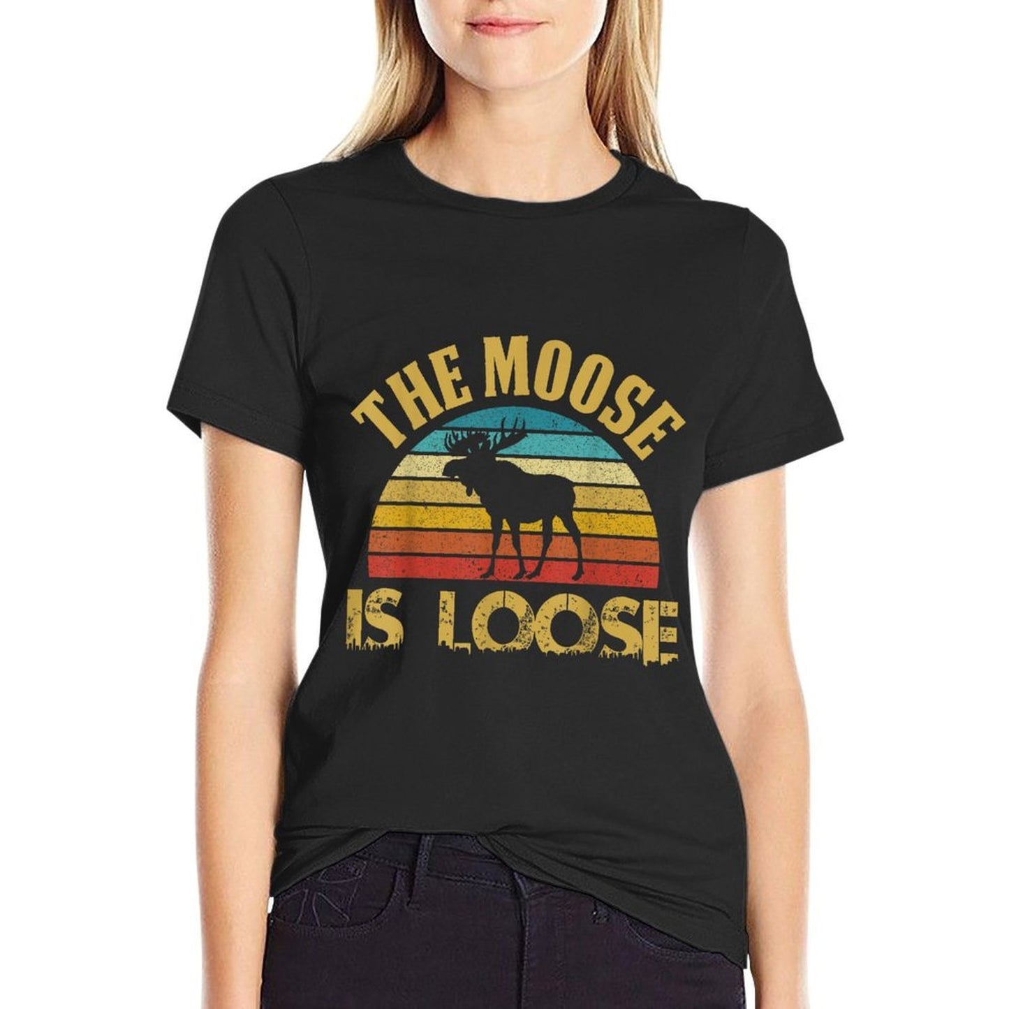 Retro Vintage Moose Is Loose Funny Moose Lover Novelty Breathable T-Shirt