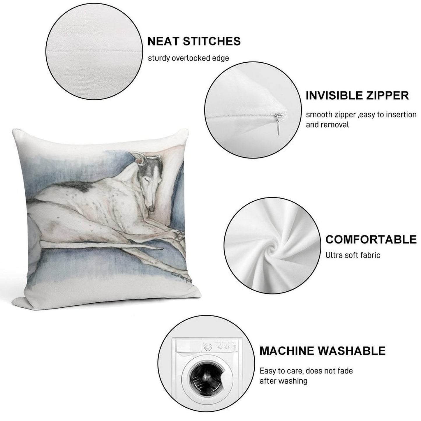 Sleeping Greyhound Soft Bedroom Essential Throw Pillow