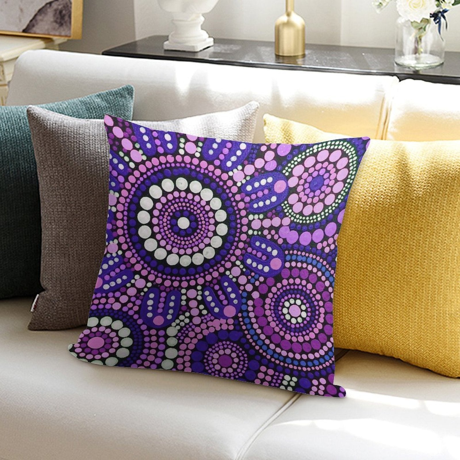 Aboriginal Art Purple Pattern Family Gathering Soft Anti-Pilling Throw Pillow