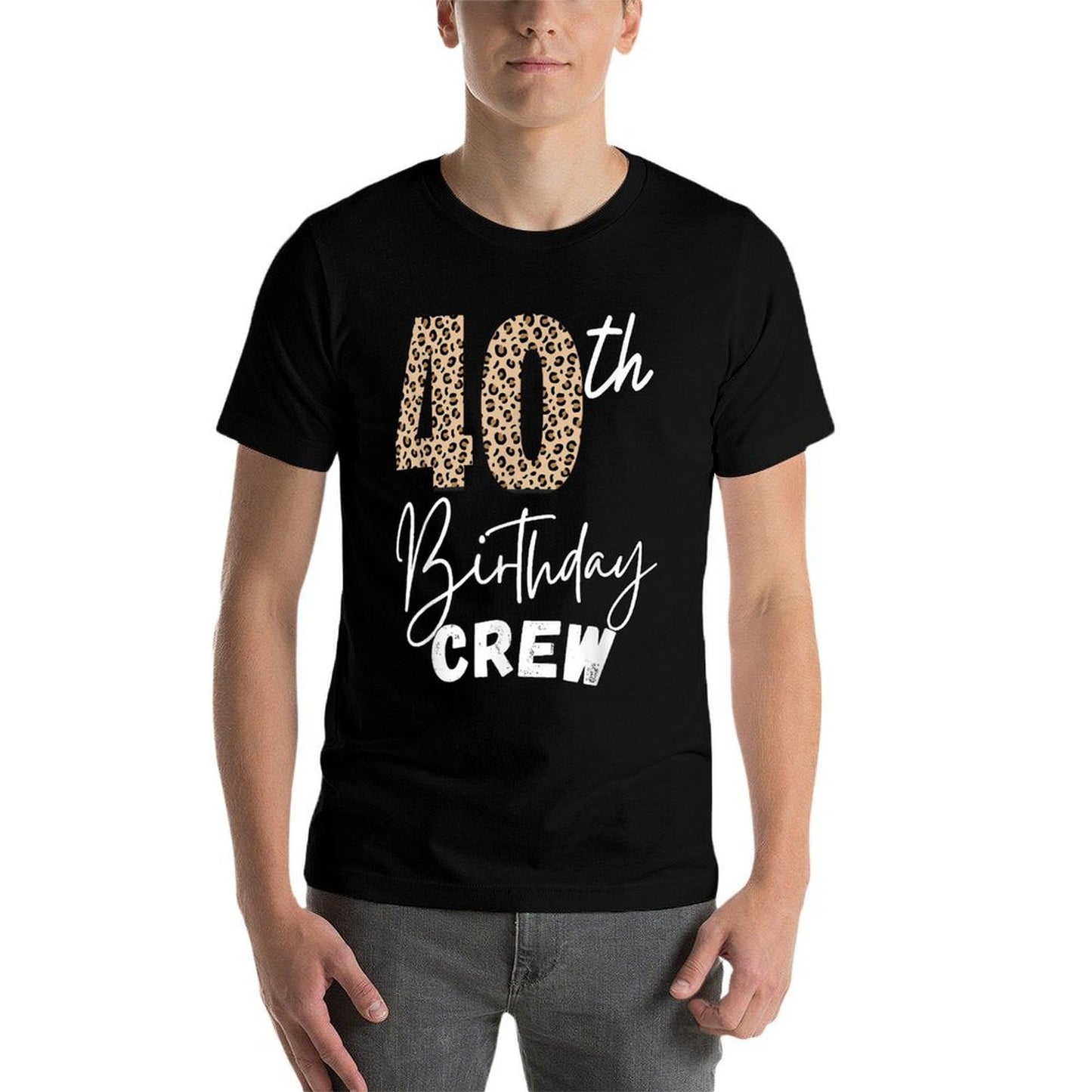 40th Birthday Crew Leopard Print Stepping 40 Squad Party  Summer-ready Fabric T-Shirt