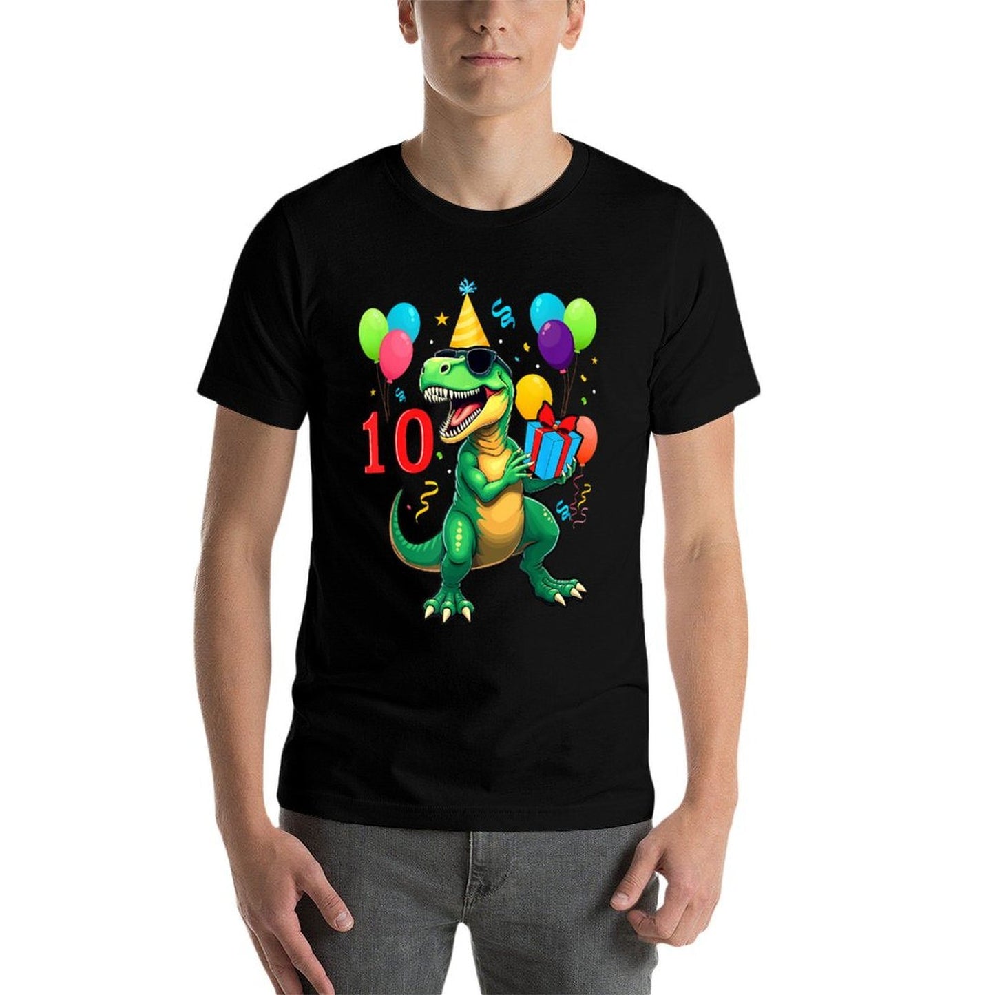 10th Birthday Boy Dinosaur Happy Bday T-rex Party Kids Summer-ready Fabric T-Shirt