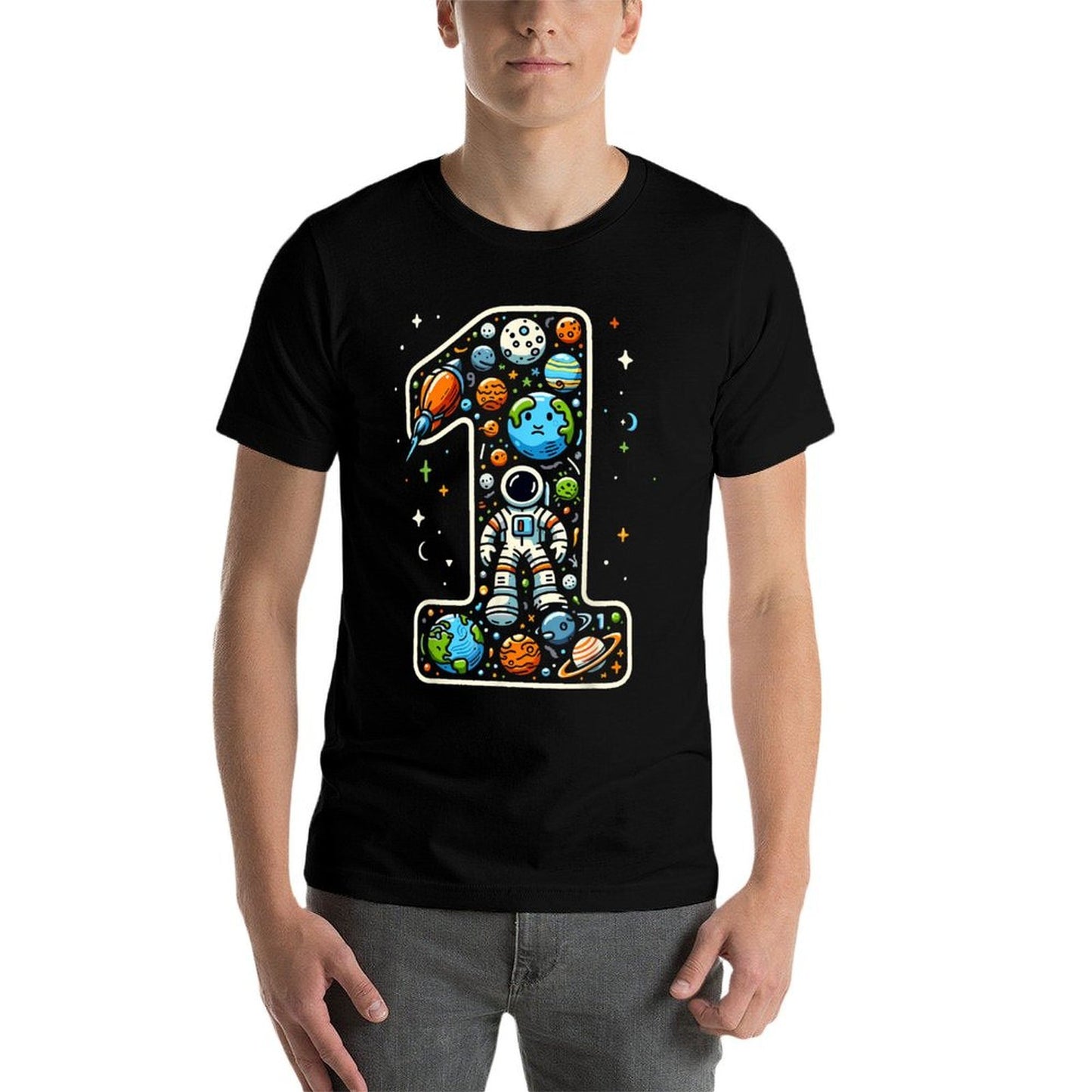 1 Year Old Outer Space Astronaut 1st Birthday Boy Girl Kids Relaxed-fit T-Shirt