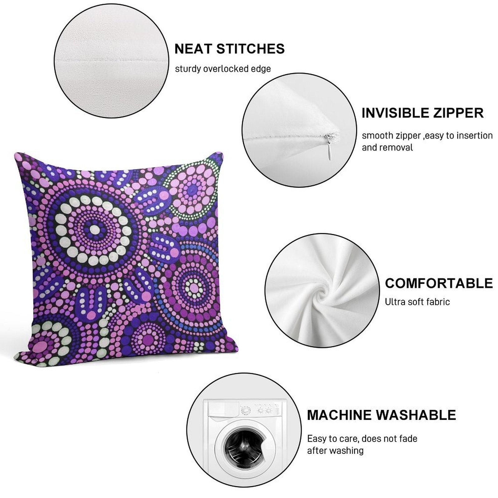 Aboriginal Art Purple Pattern Family Gathering Soft Anti-Pilling Throw Pillow