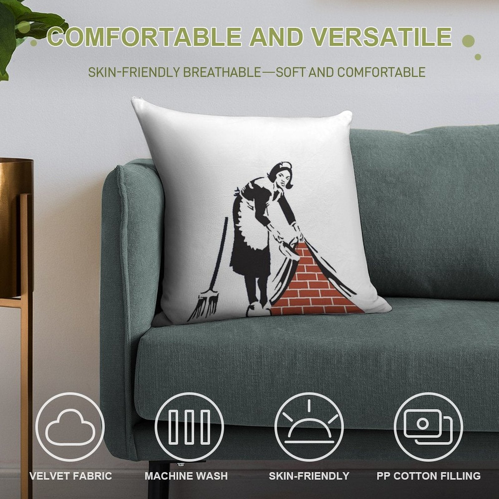 Banksy Sweep It Under The Rug! Soft Reinforced Edging Throw Pillow