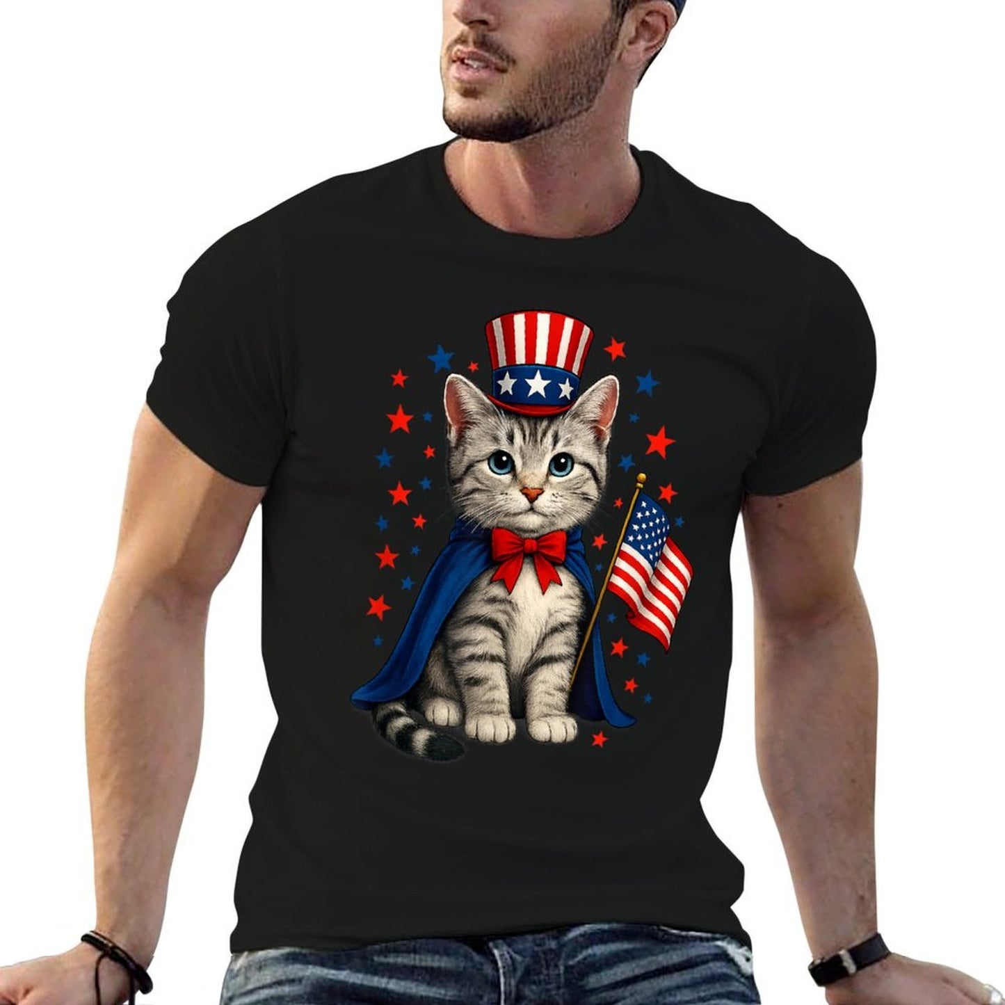 4th Of July Cat America Women Men Kids Funny Patriotic Cat  Relaxed-fit T-Shirt