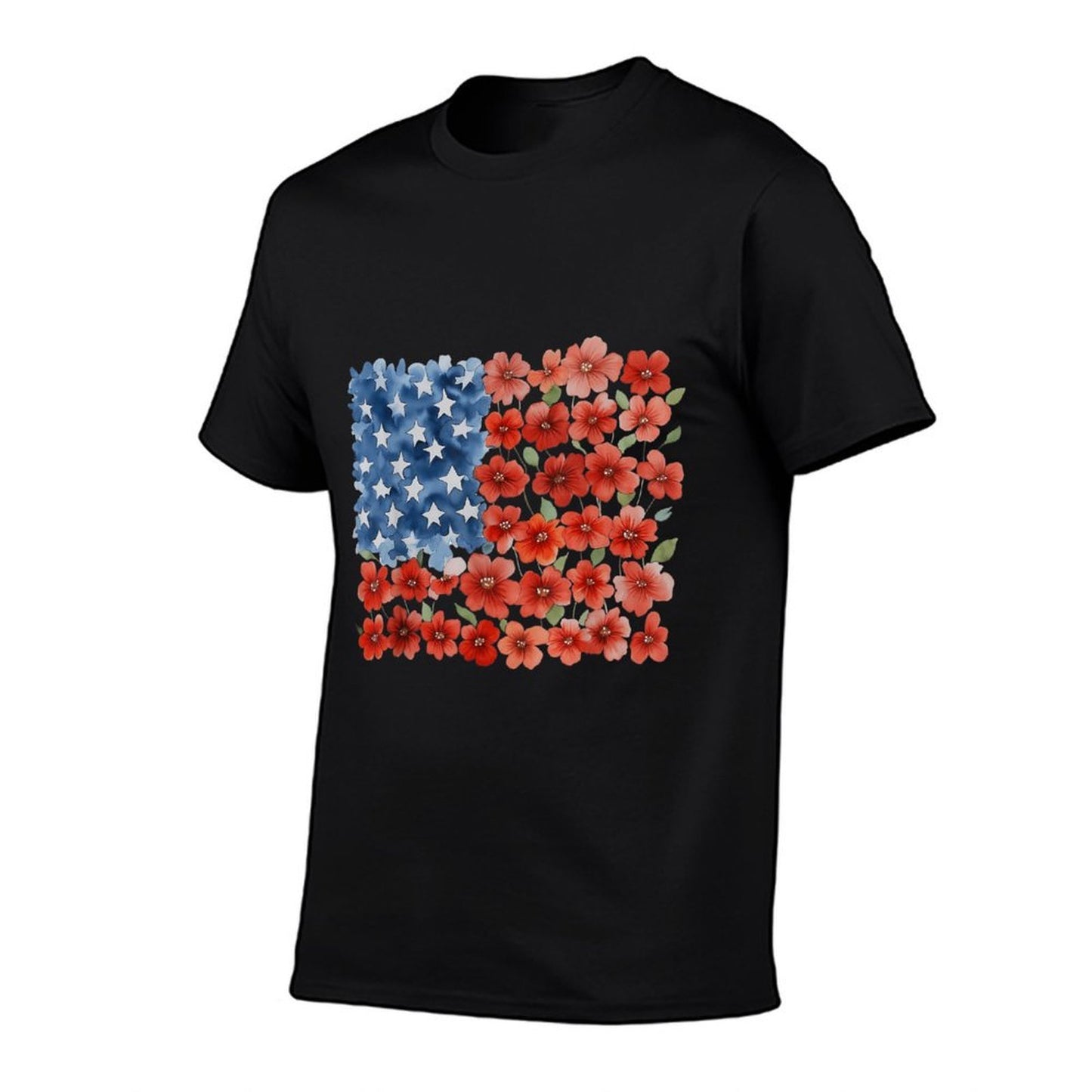 Retro Flower American USA Patriotic 4th Of July Women  High-quality Stitching T-Shirt