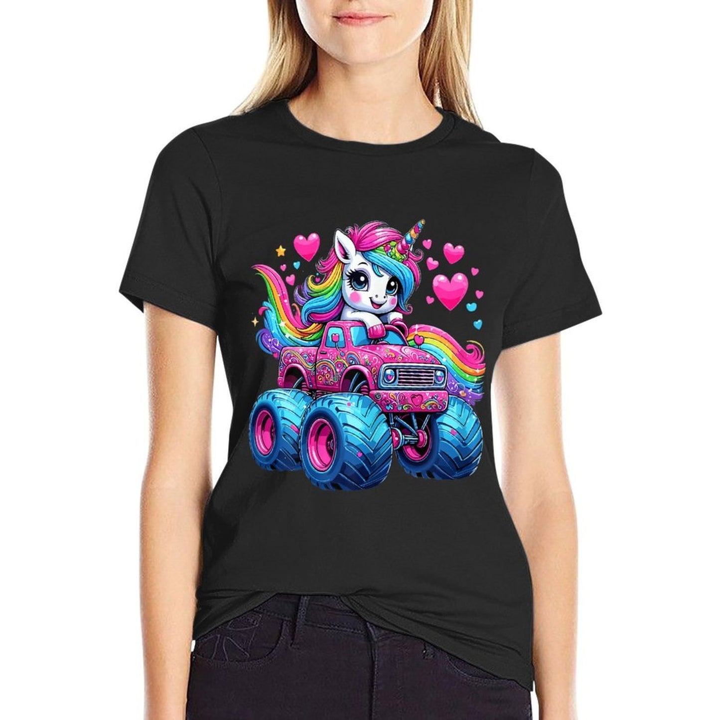 Unicorn Riding Monster Truck  Fade-proof Color T-Shirt