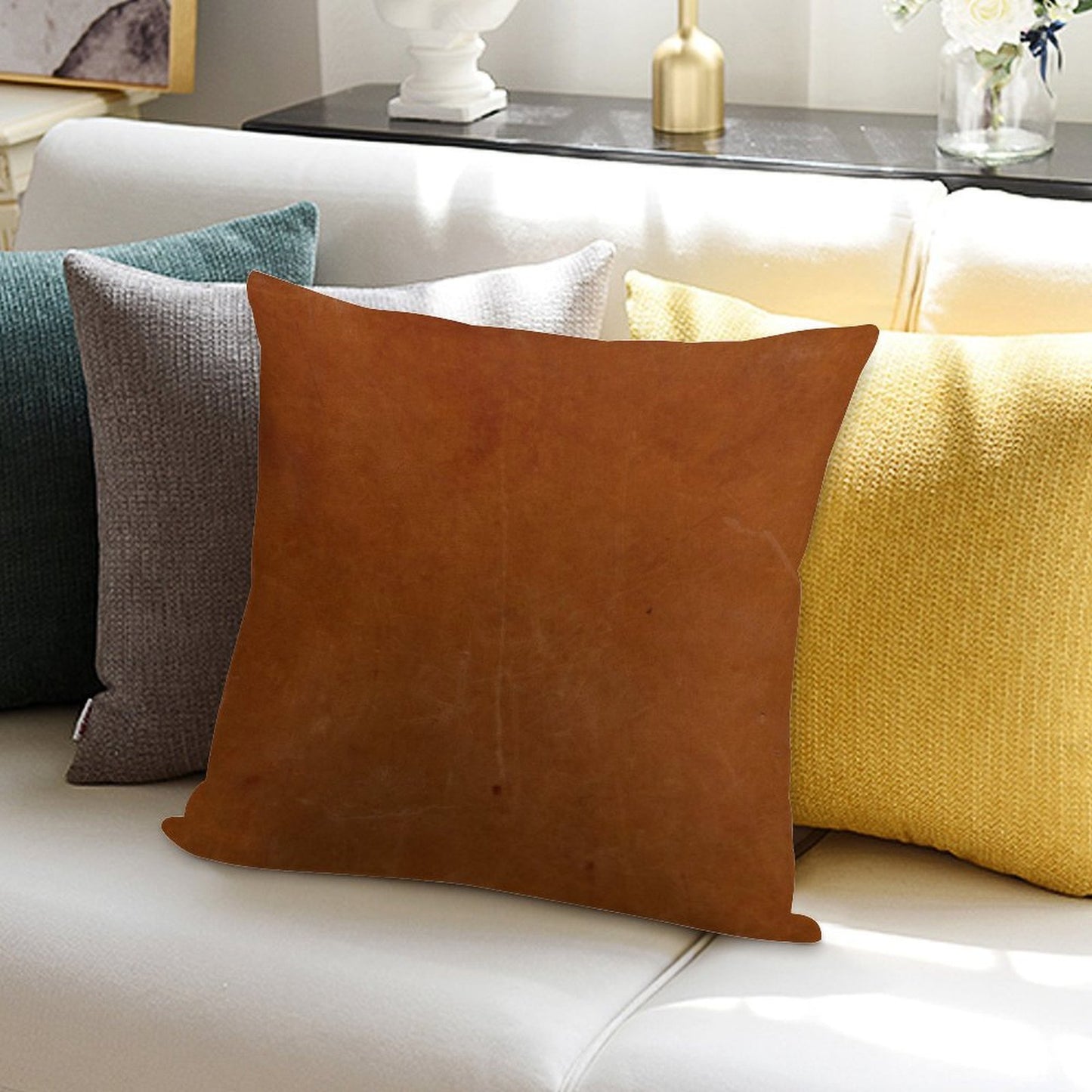 Rustic Leather Soft Decorative Cover Throw Pillow