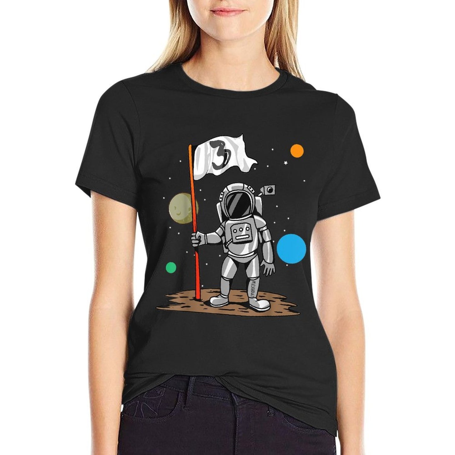 3rd Birthday Party Outer Astrology 3 Years Astronaut Space High-quality Stitching T-Shirt
