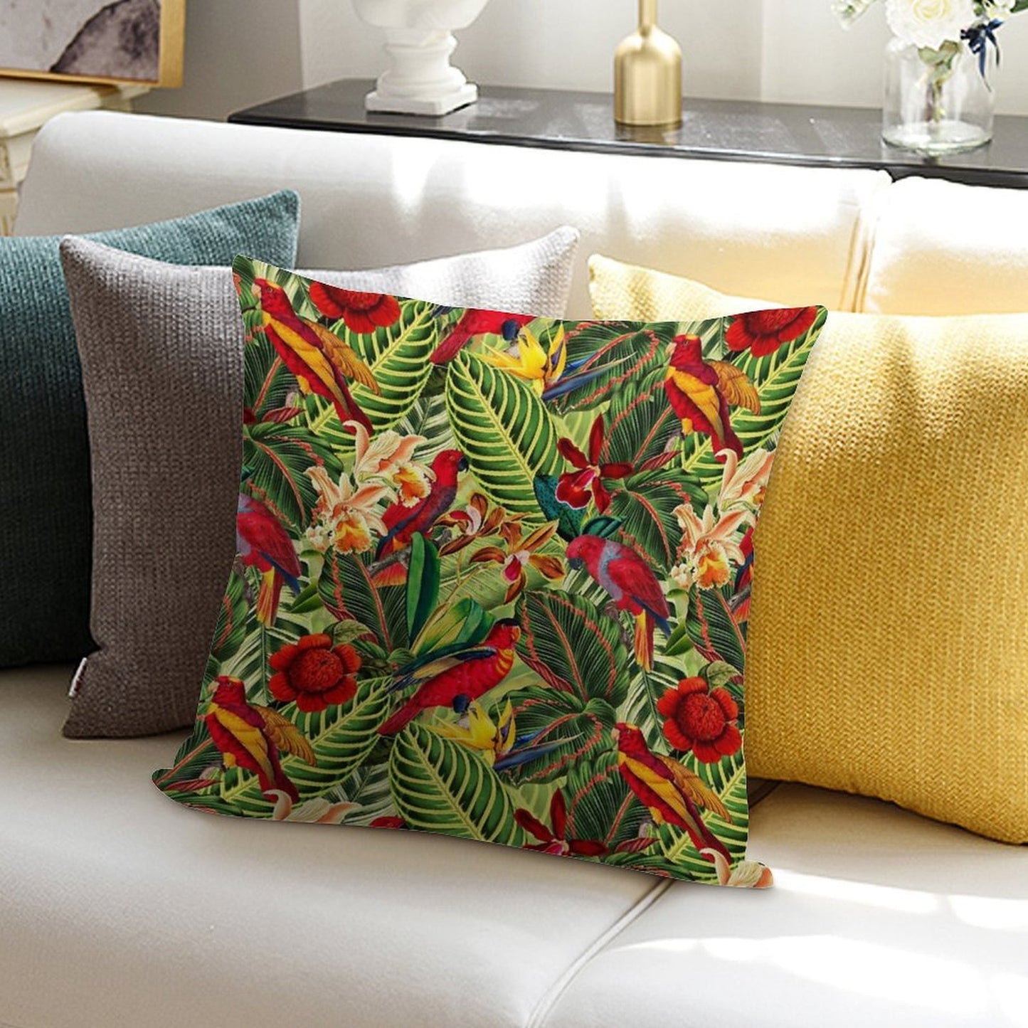 Vintage Tropical Bird Jungle Botanical Night Botanical Garden Nightgarden Soft Luxury Feel Throw Pillow