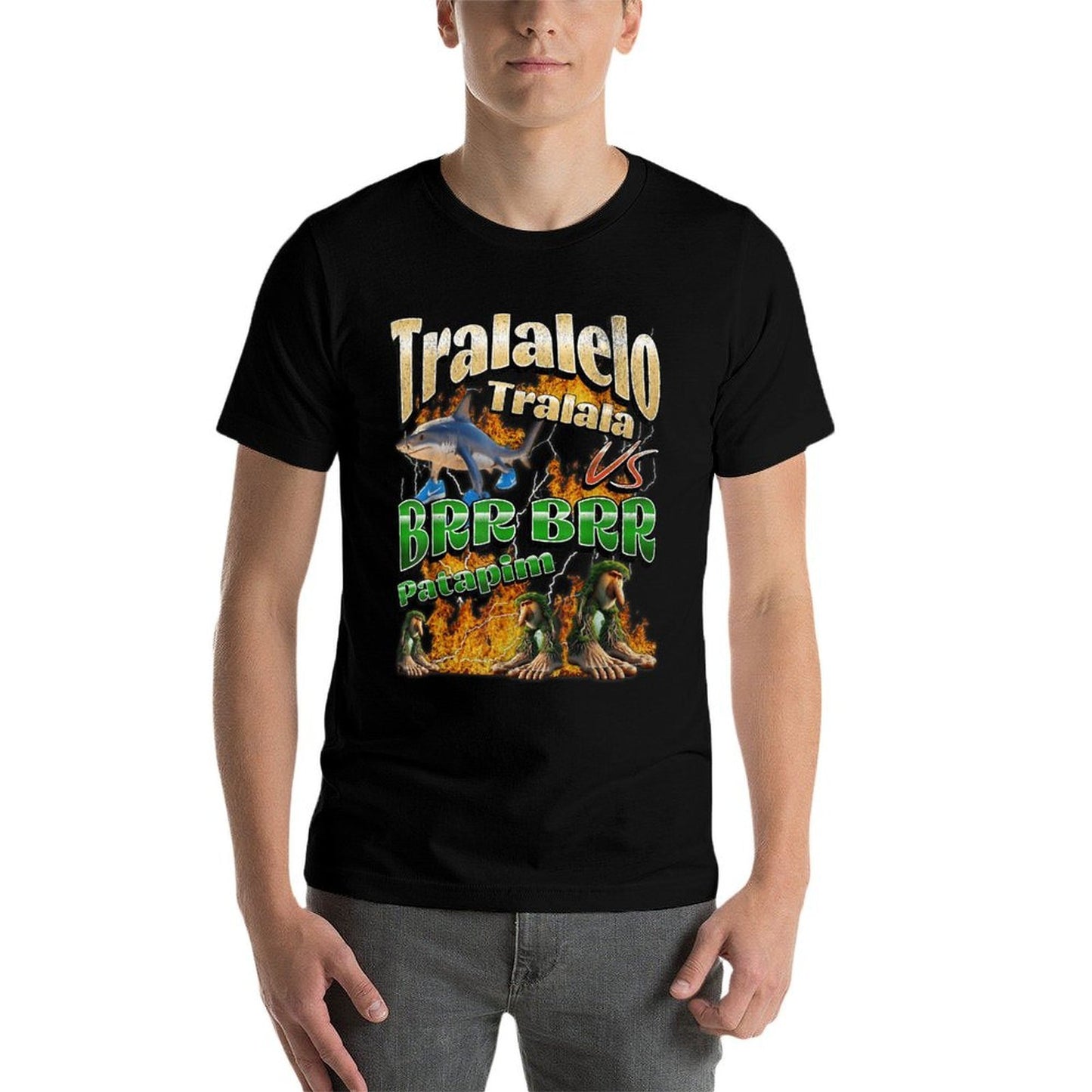 Tralalelo VS Brr Patapim Funny Italian Brainrot Meme Graphic Stretchy T-Shirt