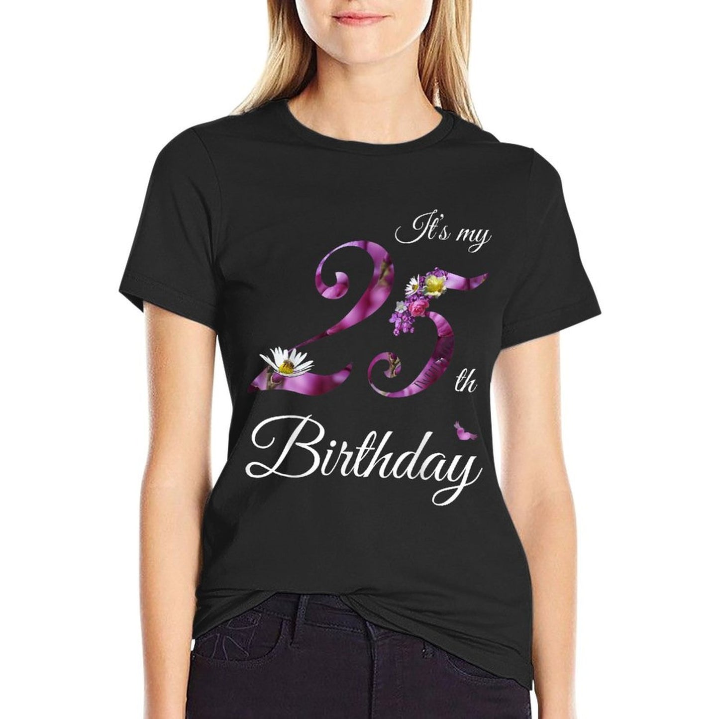25 Year Old Floral 1998 It's My 25th Birthday Gift Oversized Silhouette T-Shirt