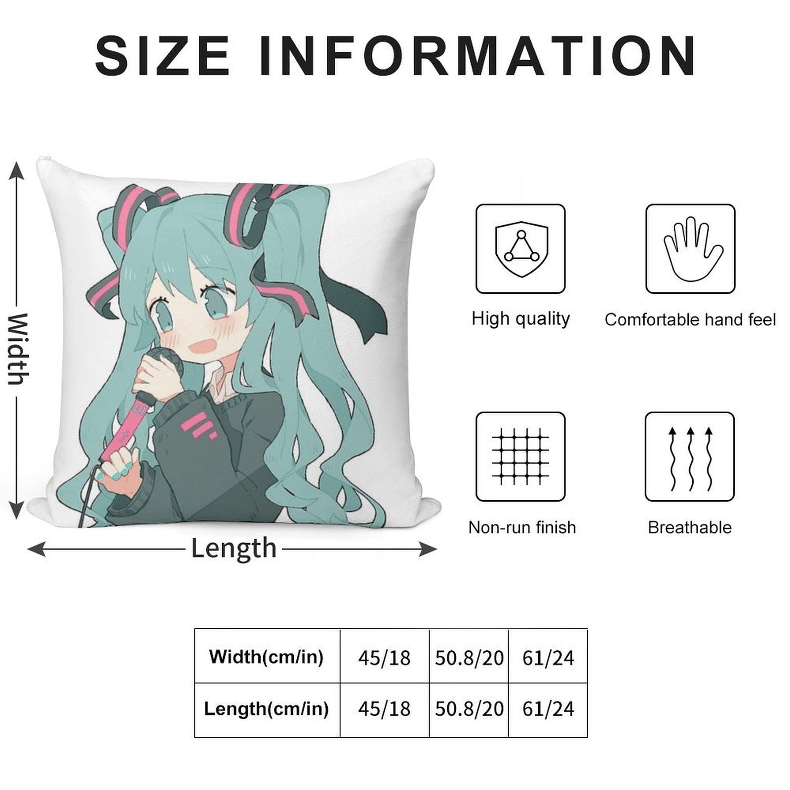 Hatsune Miku Soft Washable Throw Pillow