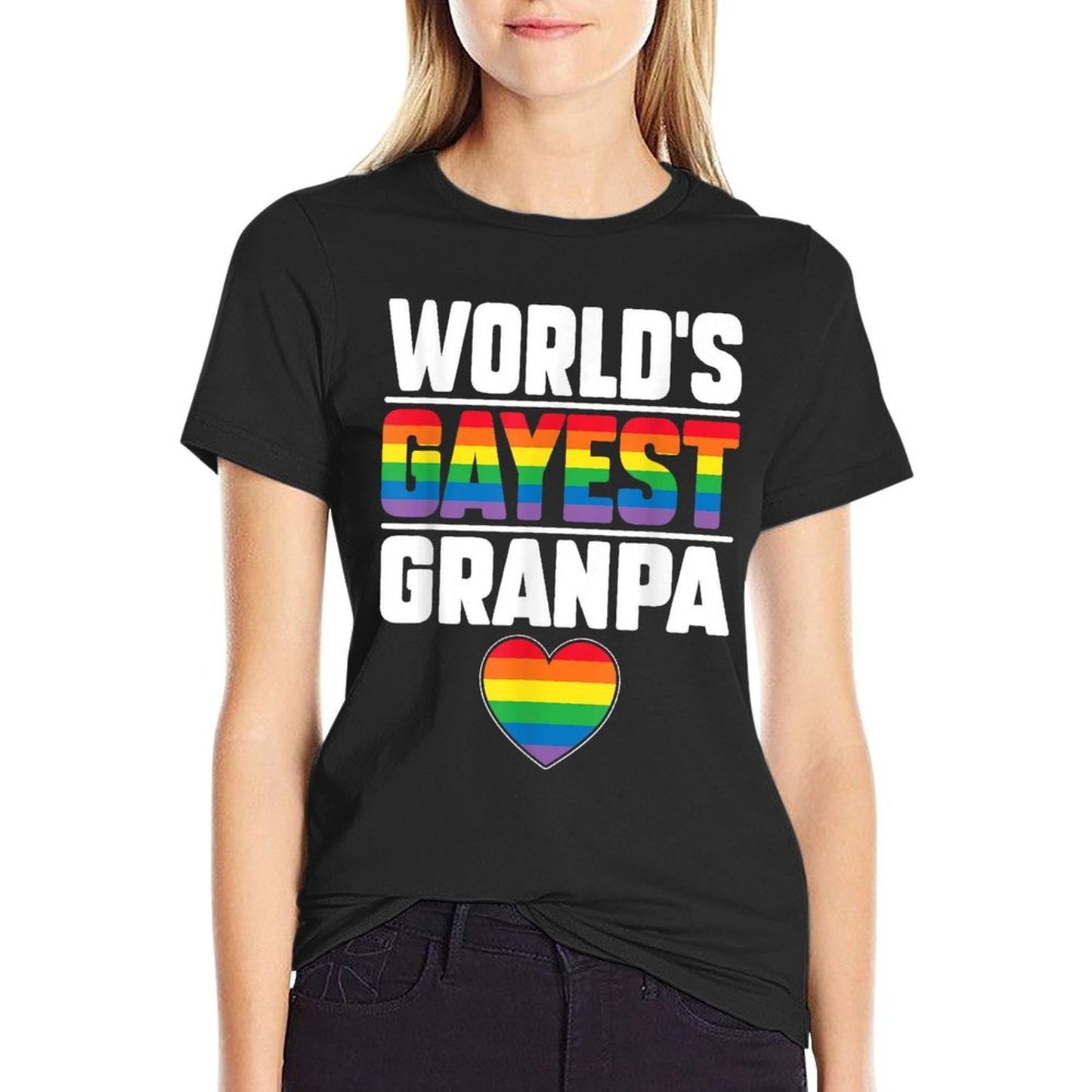Worlds Gayest Grandpa Funny Gay Pride LGBT Grandfather Pride Ribbed Collar T-Shirt