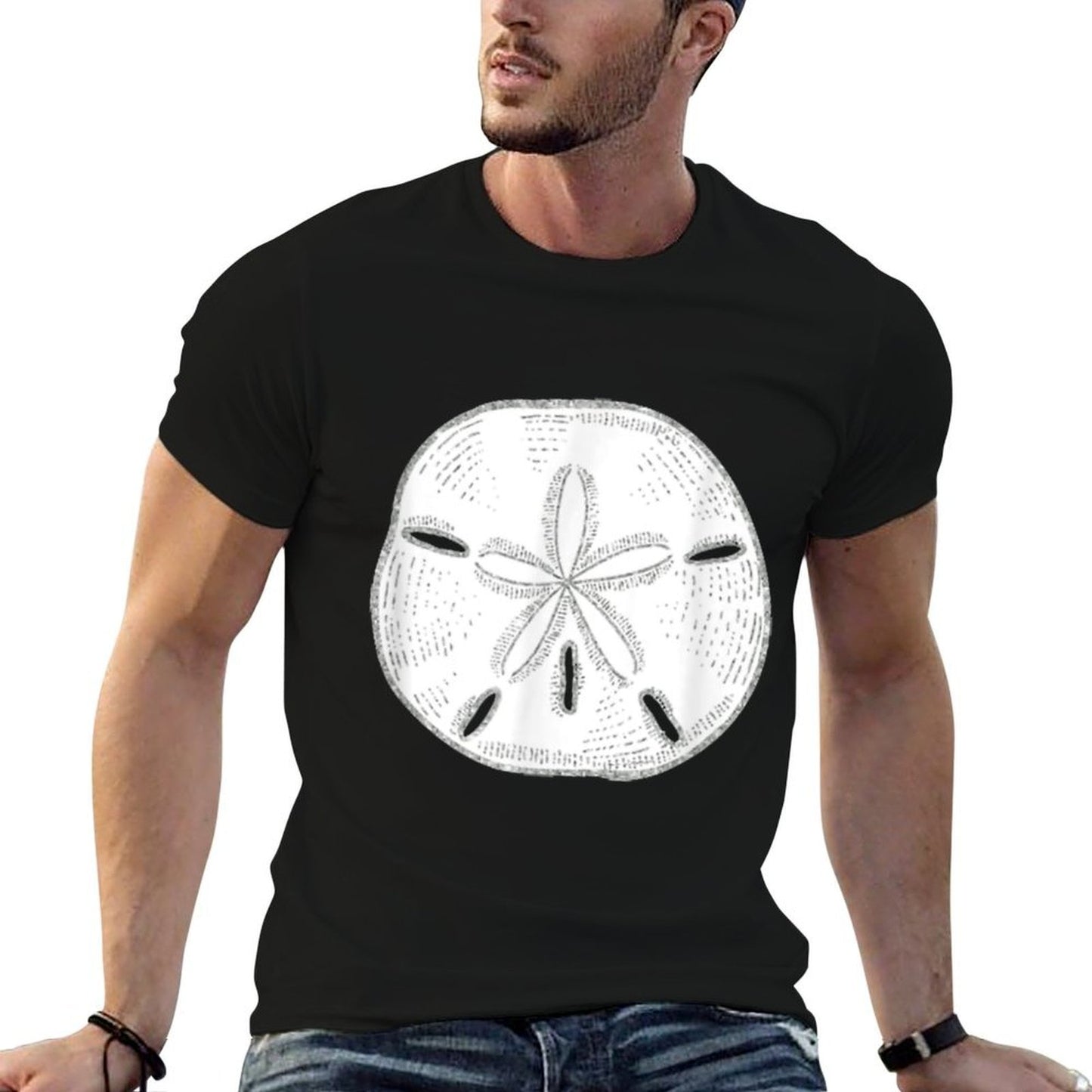 Sea Shells And Silver Sand Dollar Heathered Texture T-Shirt