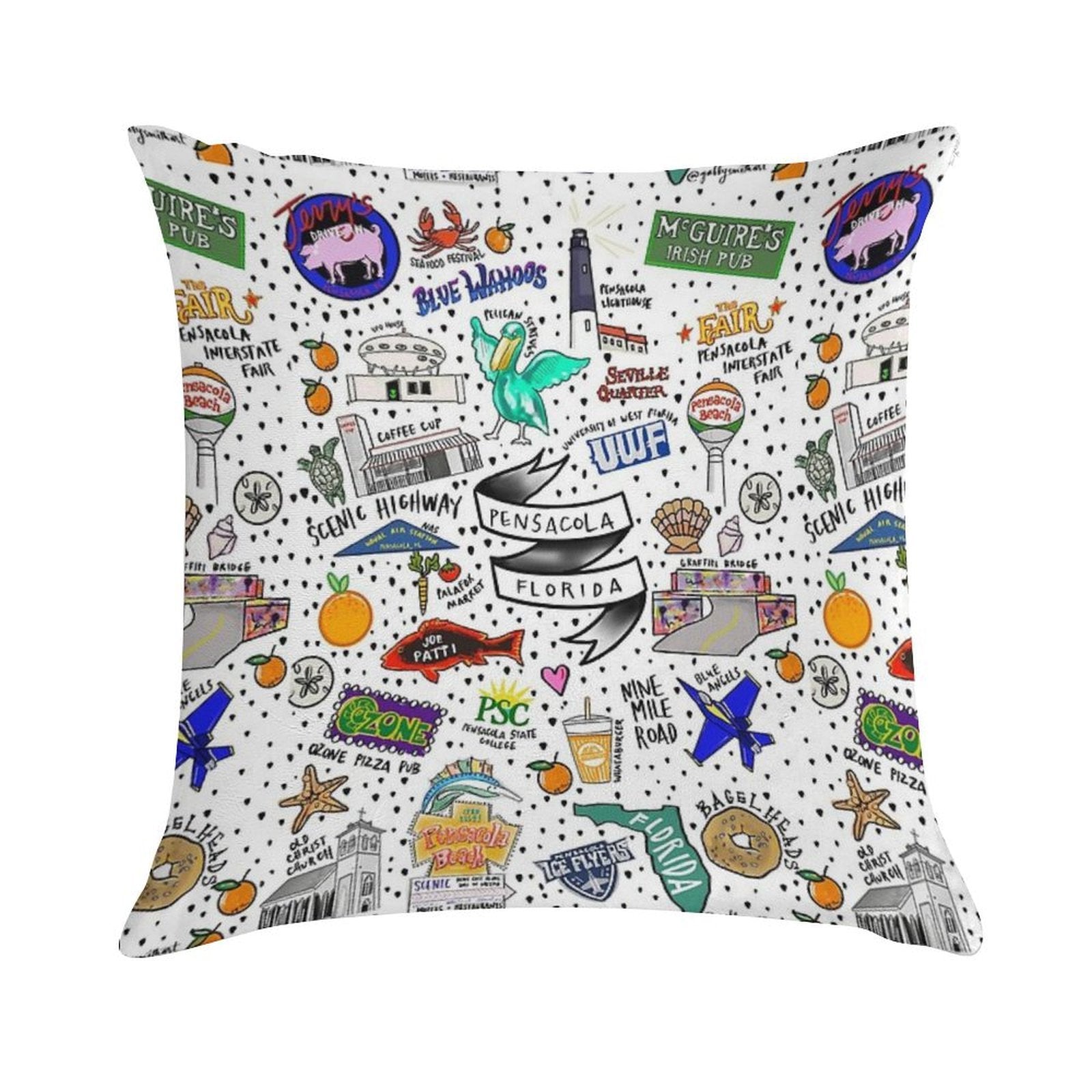 Pensacola Florida Soft Shrink-Resistant Throw Pillow