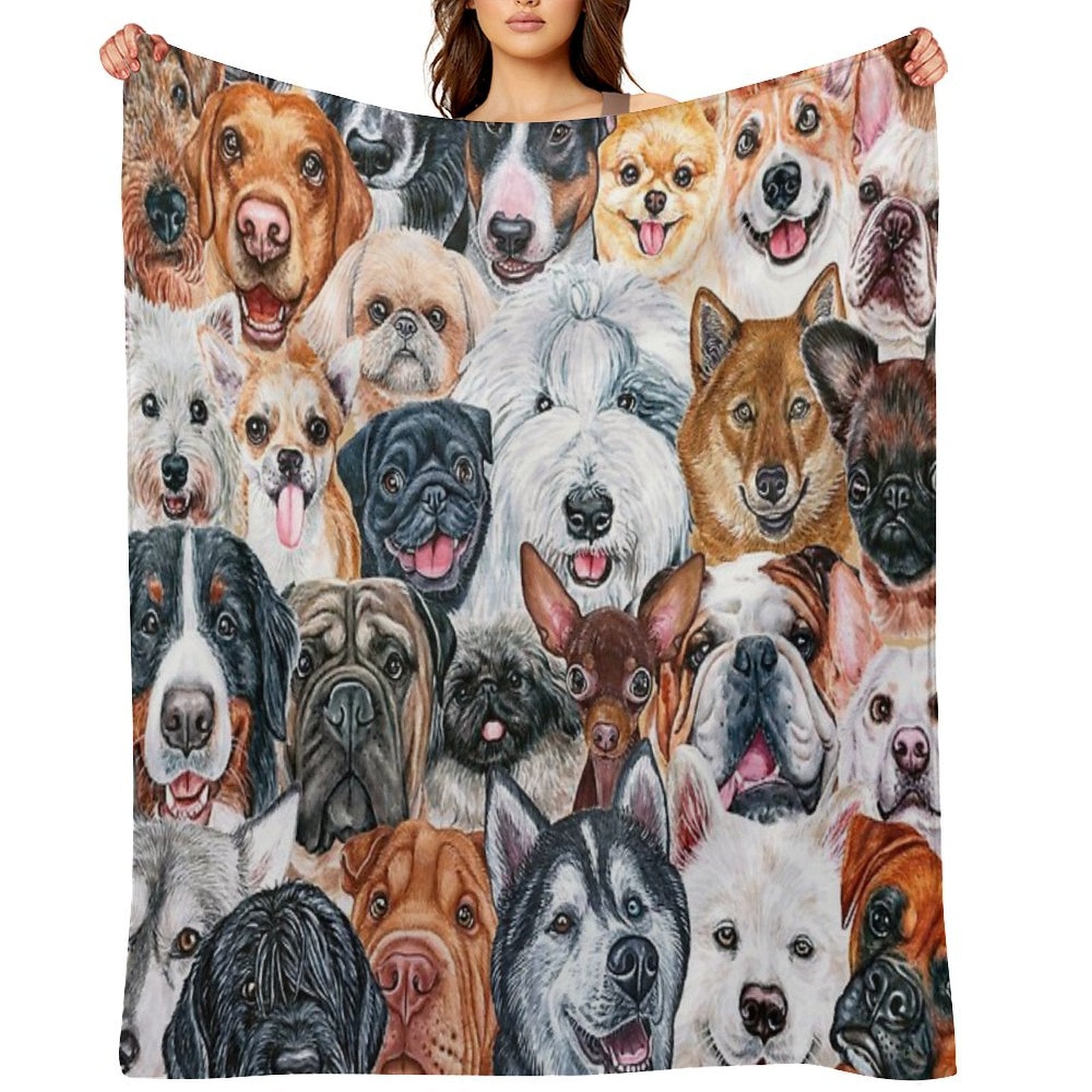 Beautiful Collage of Dogs, So Many Painted Beautiful Faces, Dogs Are The Best! Shrink-resistant Throw Blanket
