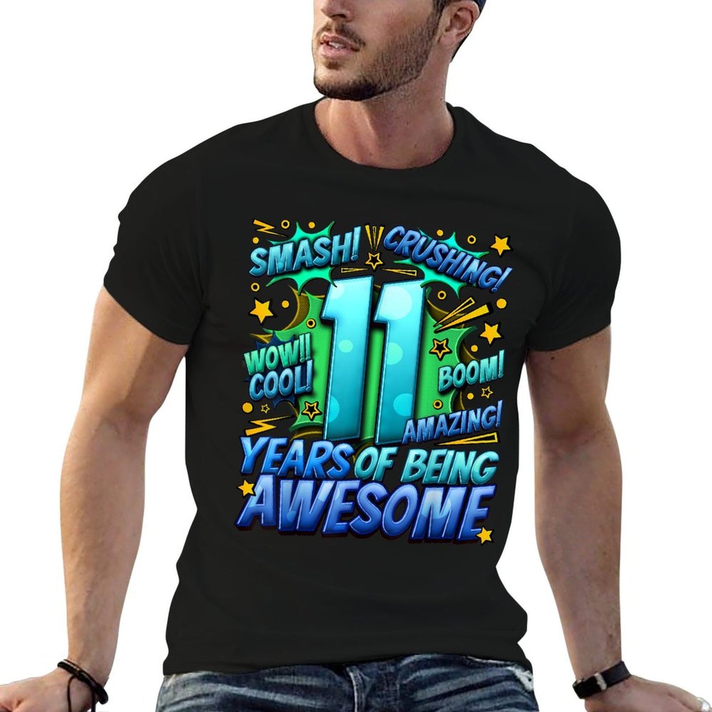 11th Birthday Comic Style Awesome Since 2012 11 Year Old Boy Rolled Sleeves T-Shirt