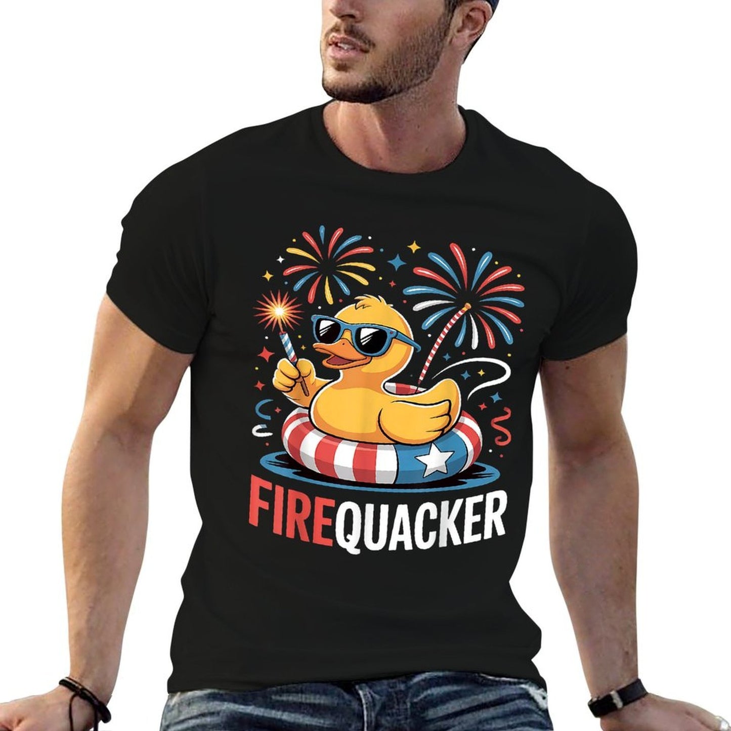 4th of July Duck Firequacker Patriotic Fourth of July Funny  Slim-fit Cut T-Shirt