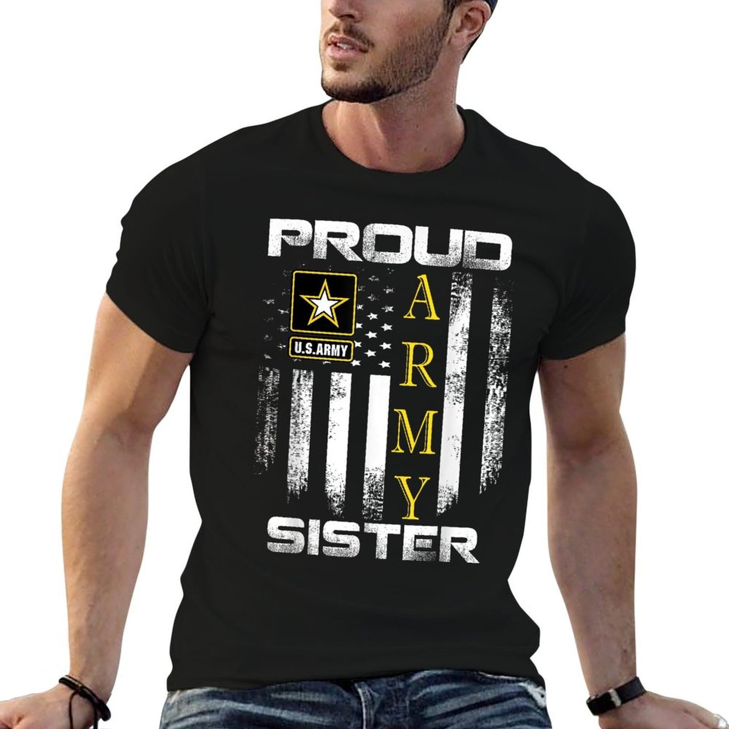 Vintage Proud Army Sister With American Gift Oversized Silhouette T-Shirt