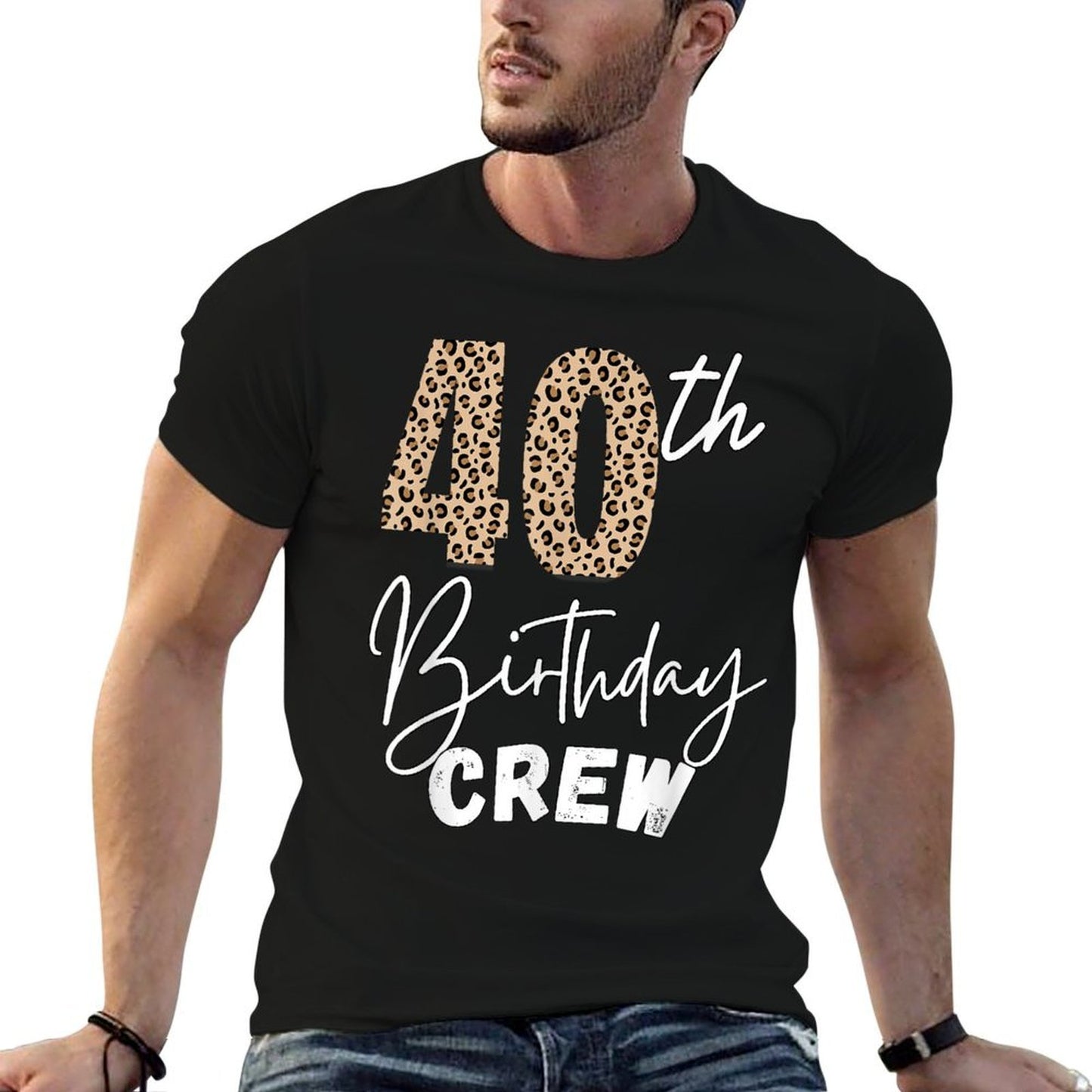 40th Birthday Crew Leopard Print Stepping 40 Squad Party  Summer-ready Fabric T-Shirt