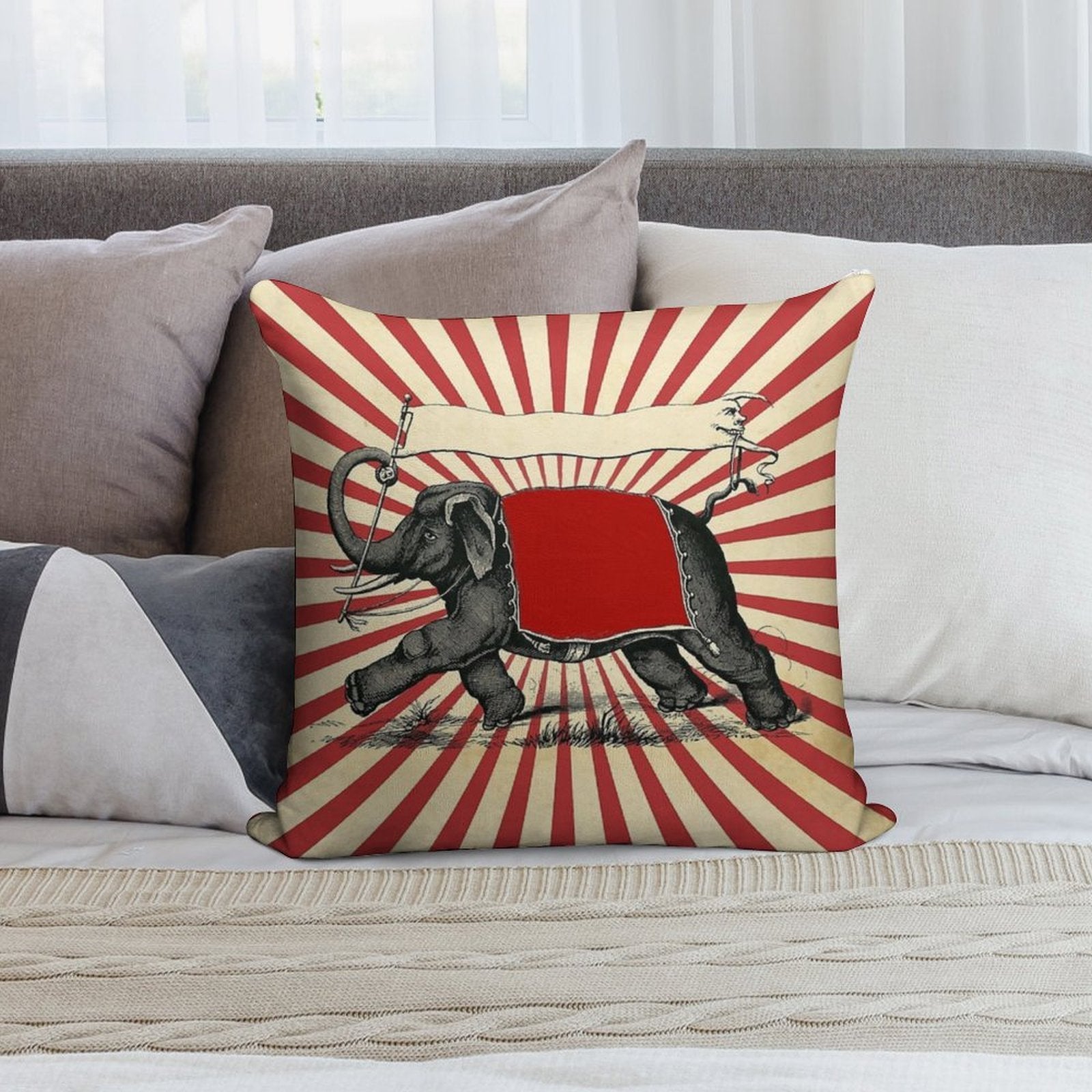 Circus Elephant Vintage Poster Pop Wall Street Art Soft Gift Ready Throw Pillow
