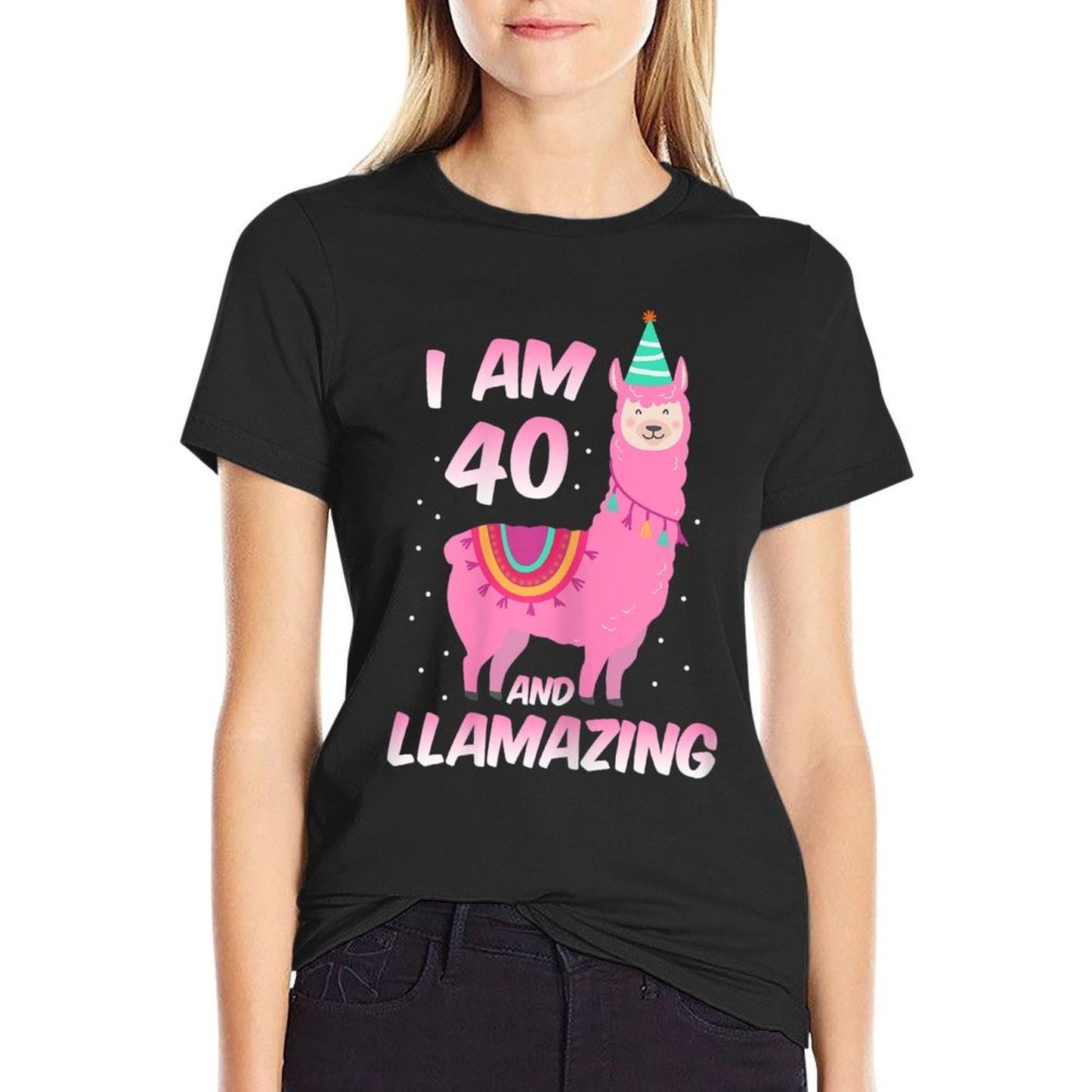 Womens I Am 40 Years Old And Llamazing Llama 40th Birthday Relaxed-fit T-Shirt