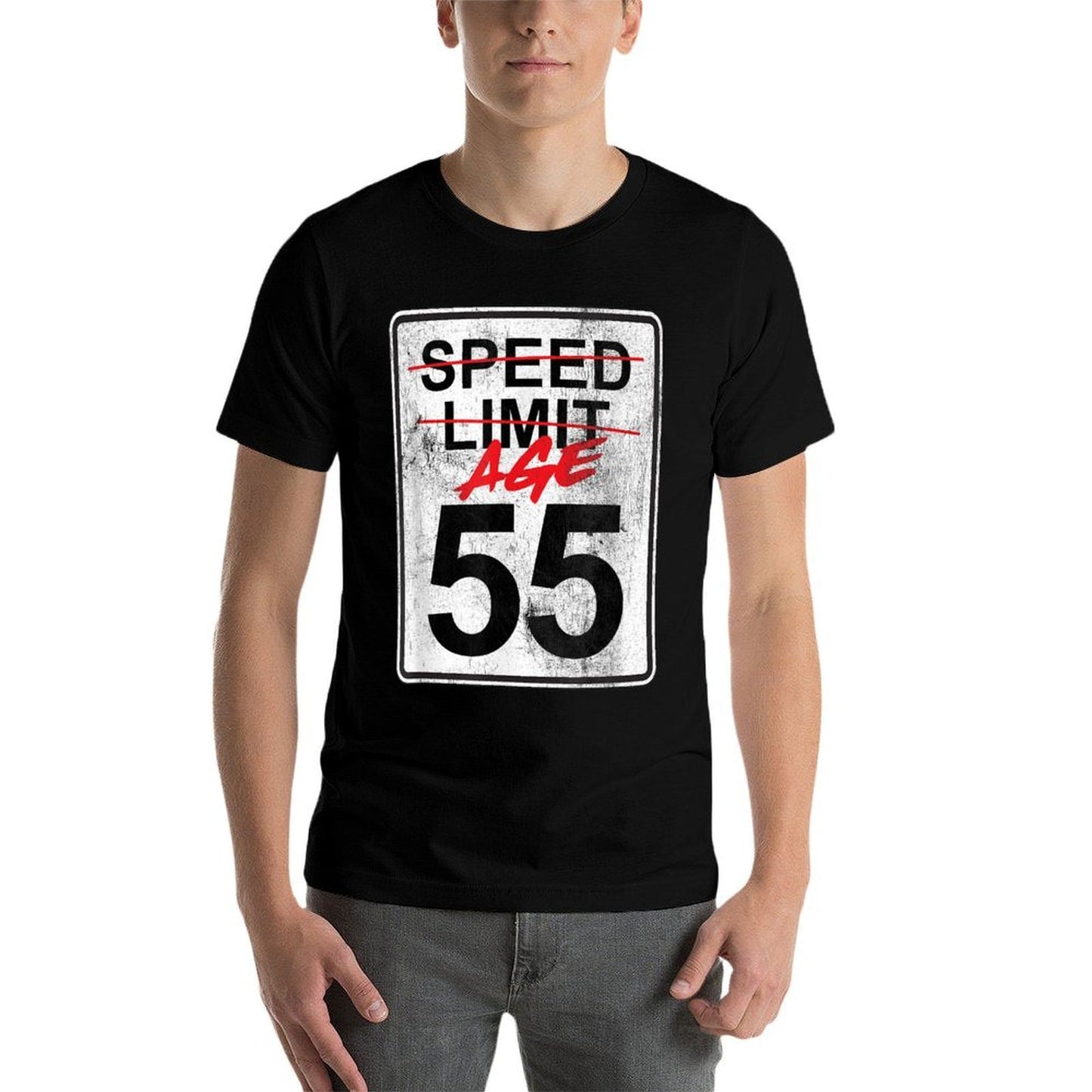 Speed Limit Sign Age 55 Funny 55th Birthday Design Ribbed Collar T-Shirt