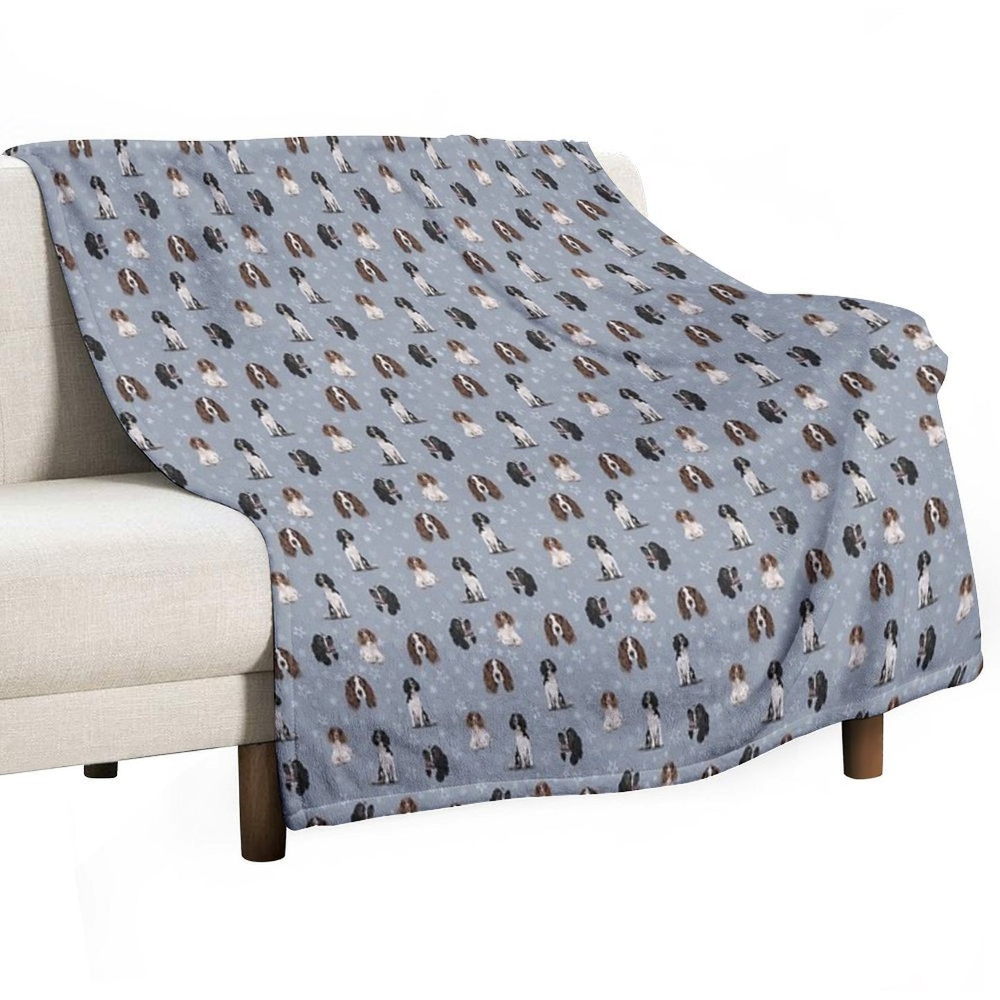 The Springer Spaniel Blue Plush Throw Blanket