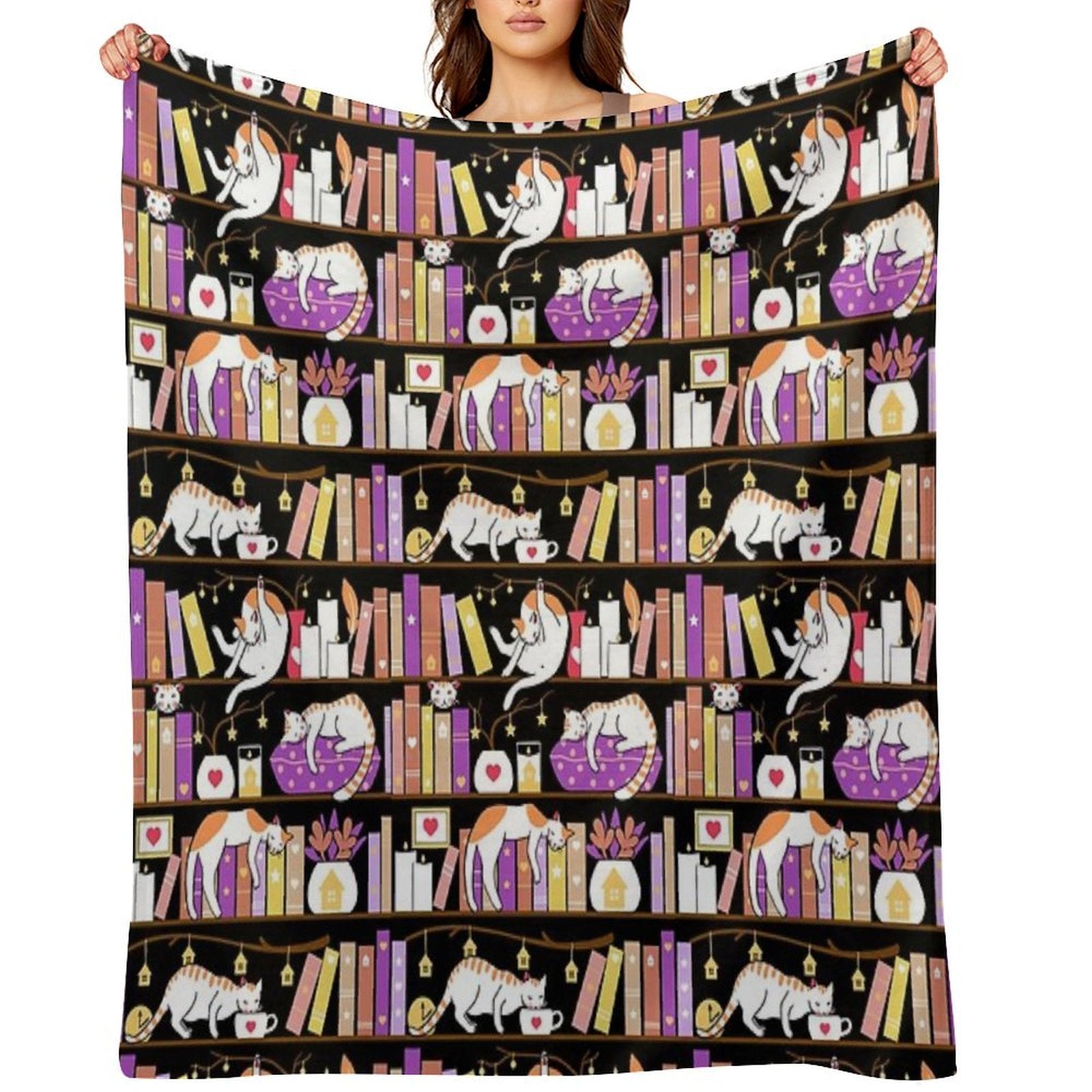 Library Cats - Dreamy Violet Sustainable Throw Blanket
