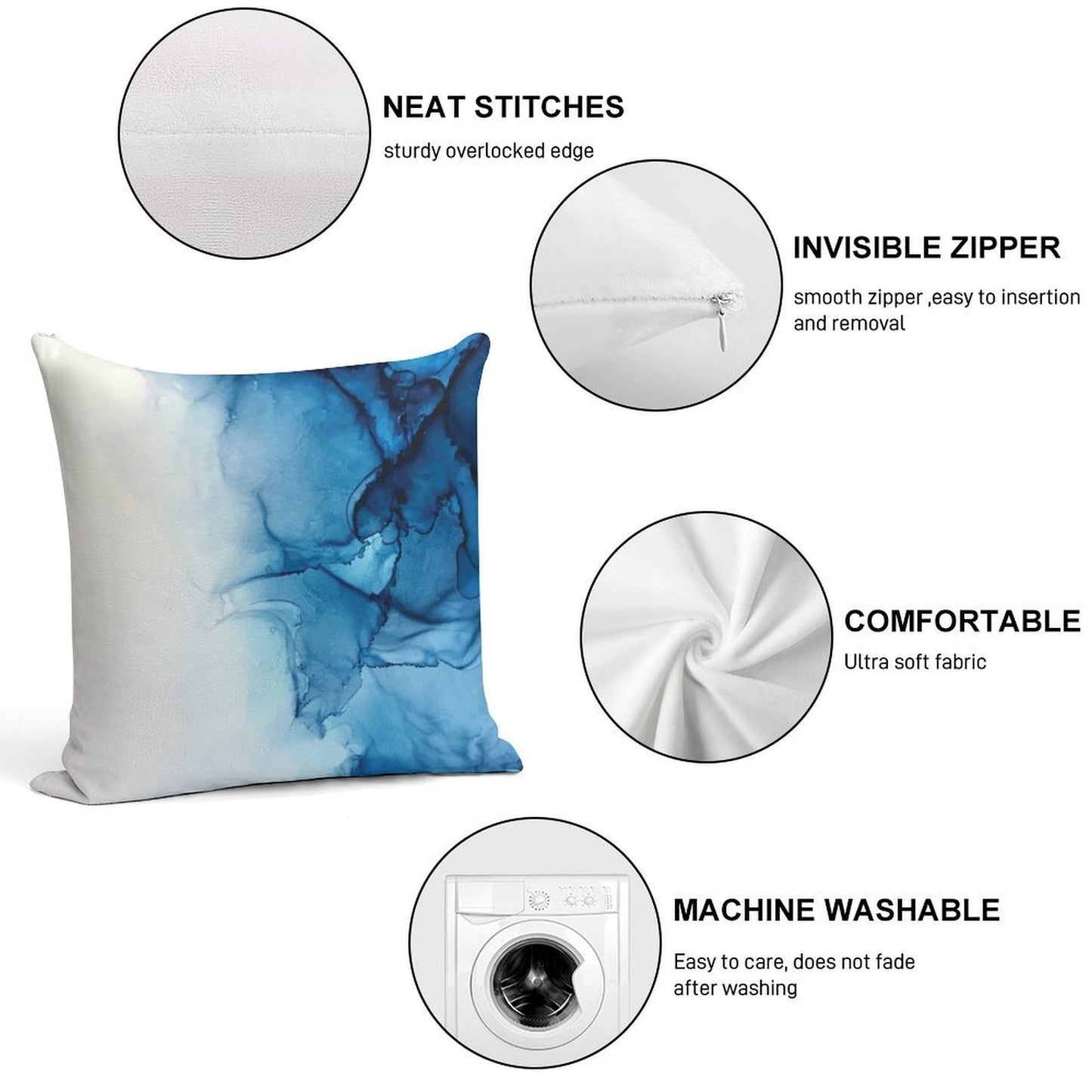 Blue Tides - Alcohol Ink Painting Soft Home Decor Throw Pillow