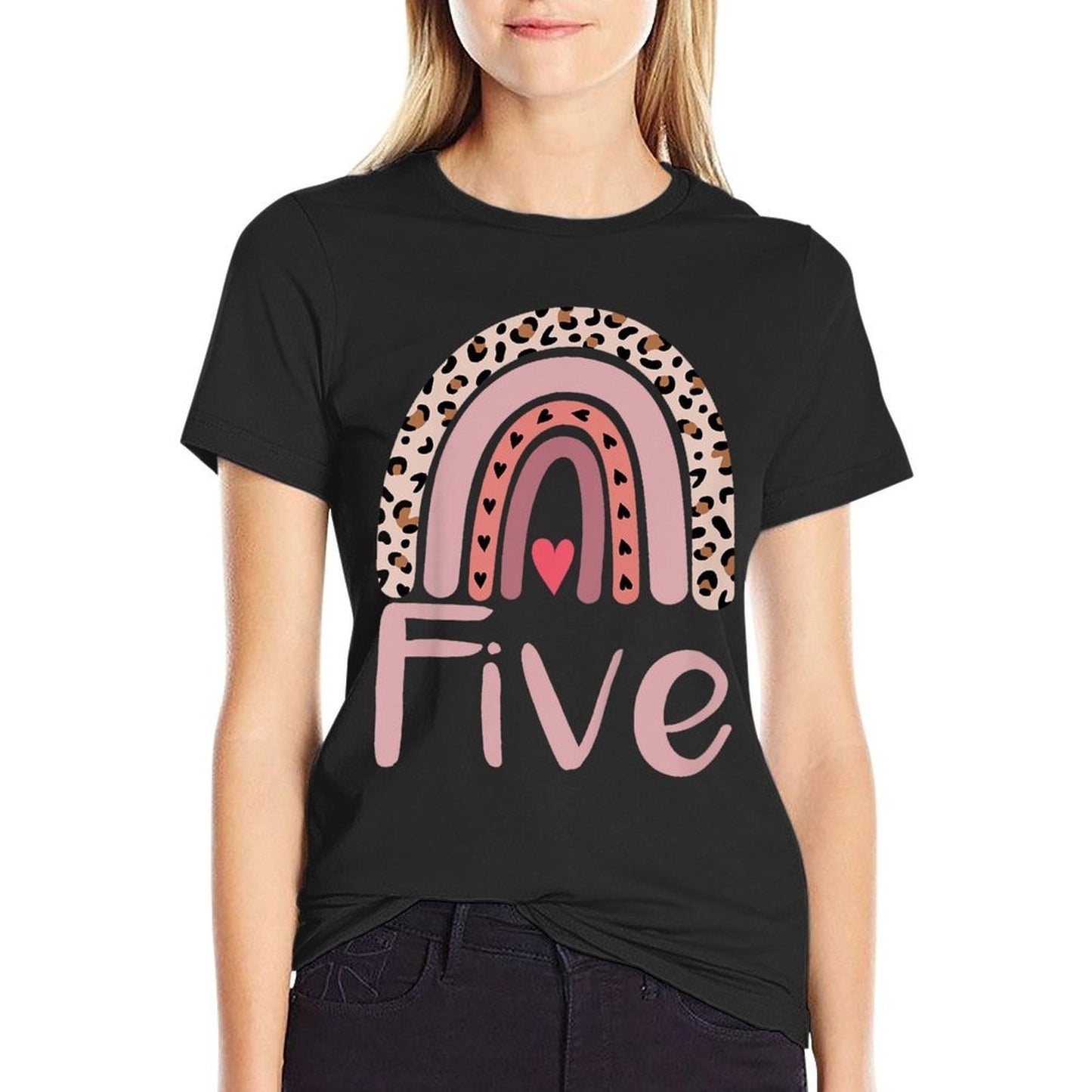 5 Year Old Leopard Rainbow Birthday Party Cute Girl 5th Gift  Relaxed-fit T-Shirt