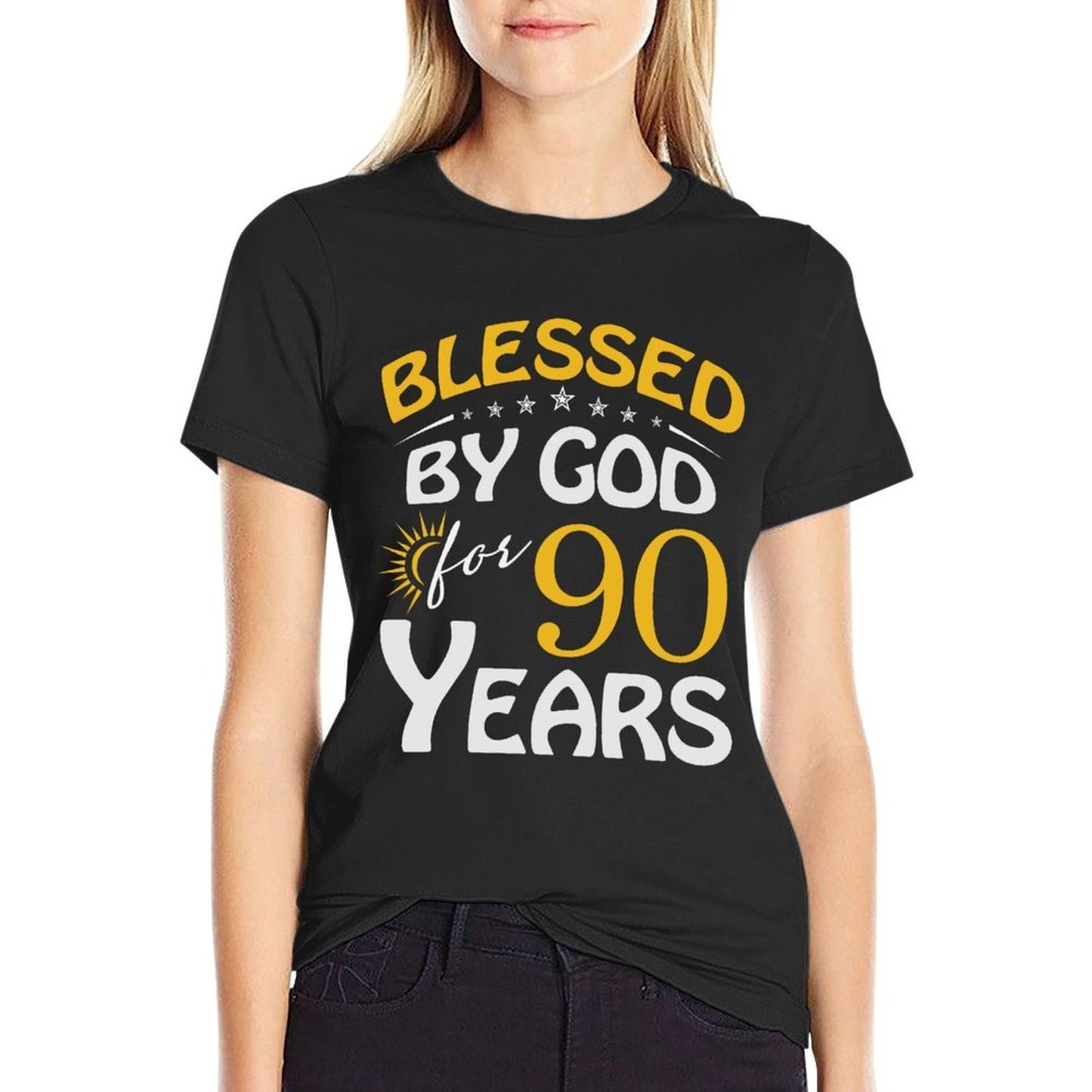 Vintage Blessed by God For 90 Years Old Happy 90th Birthday Wrinkle-resistant T-Shirt