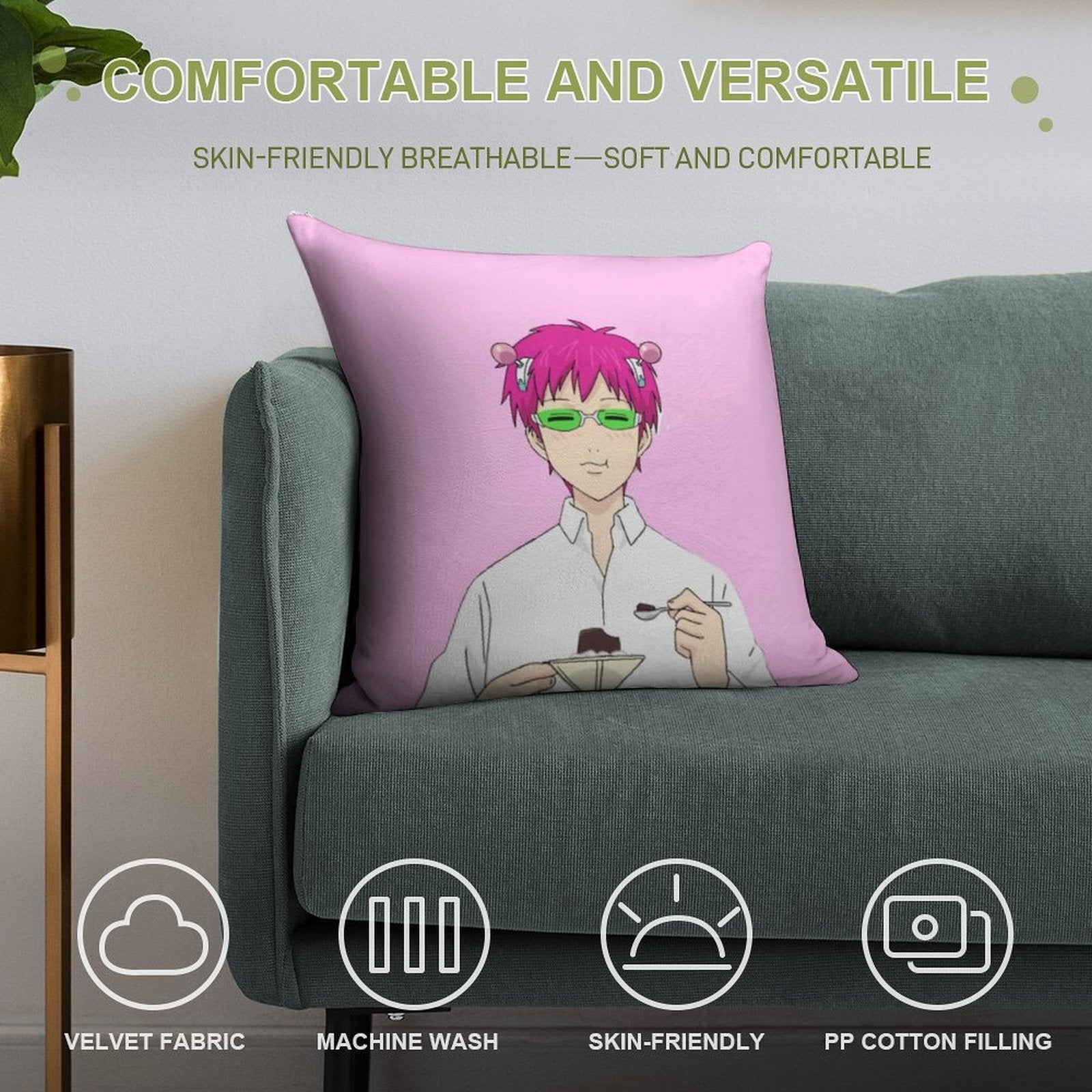 Kusuo And His Coffee Jelly Soft Shrink-Resistant Throw Pillow