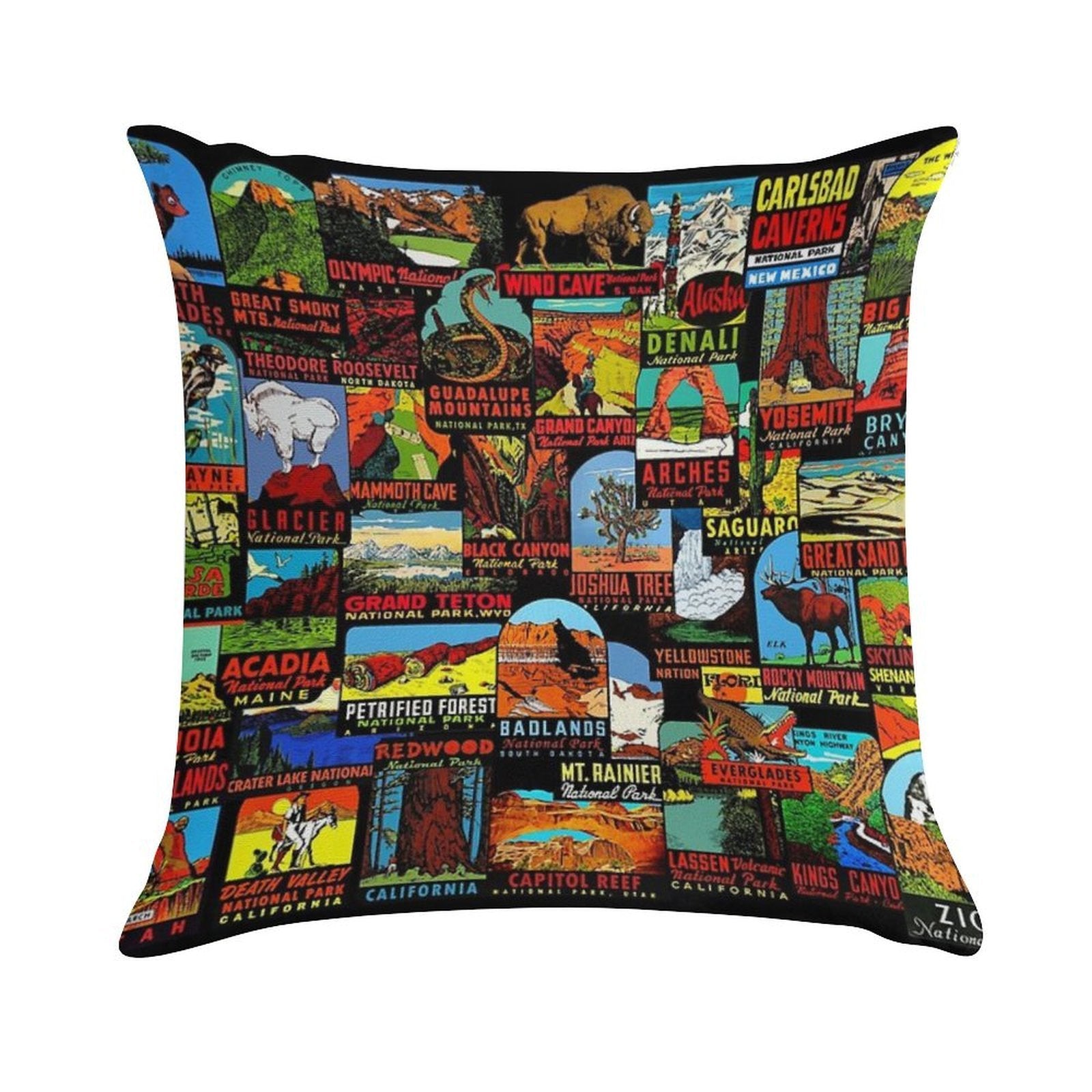 American National Parks Vintage Travel Decal Bomb Soft Short Plush Fabric Throw Pillow
