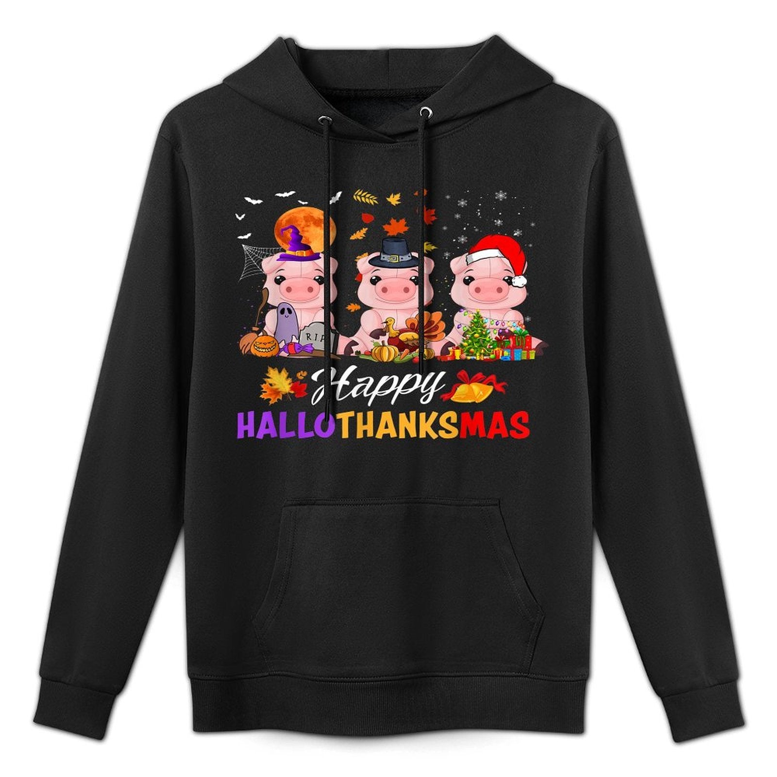 Pig Happy HalloThanksmas Halloween Thanksgiving Farmer Versatile Streetwear Hoodie