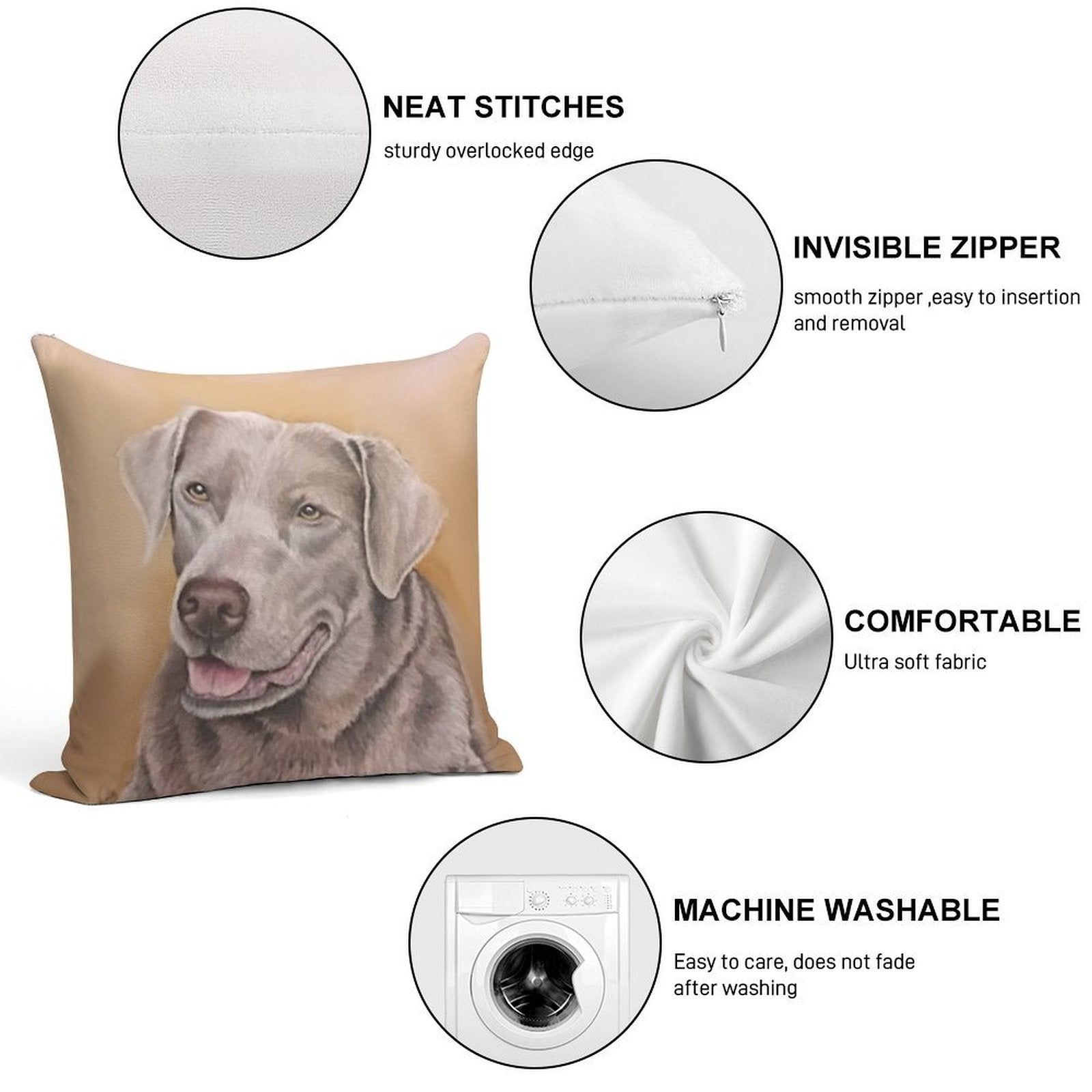 Silver Labrador Retriever Soft Fade-Resistant Throw Pillow