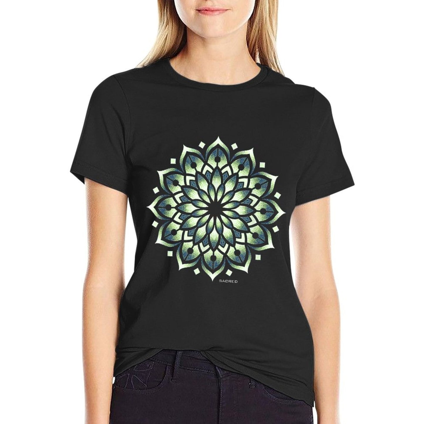 Sacred Geometry Green Chakra Hue Dotwork Mandala Breathable T-Shirt
