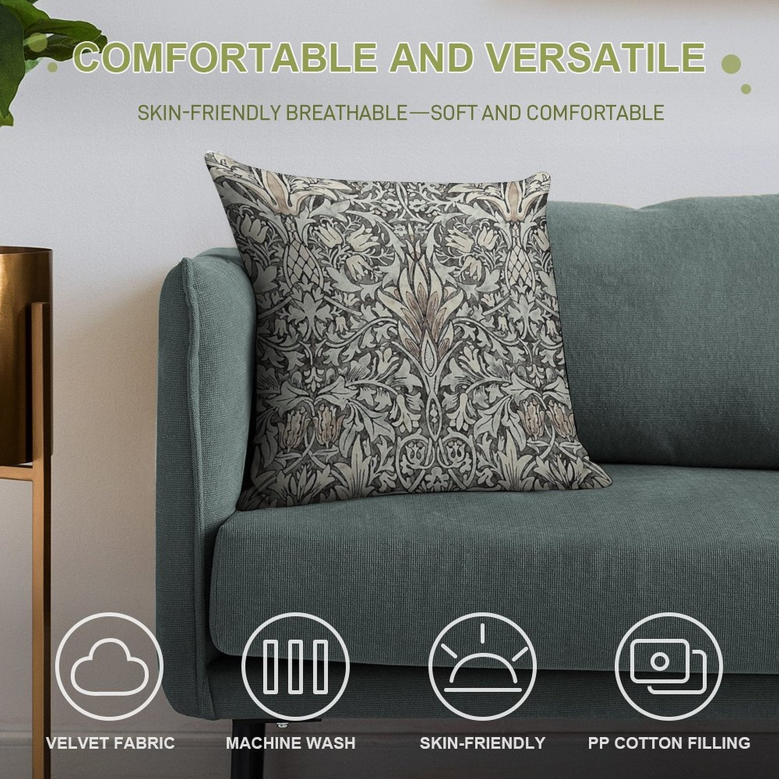 William Morris Snakeshead (grey) Pattern Soft Gift Ready Throw Pillow