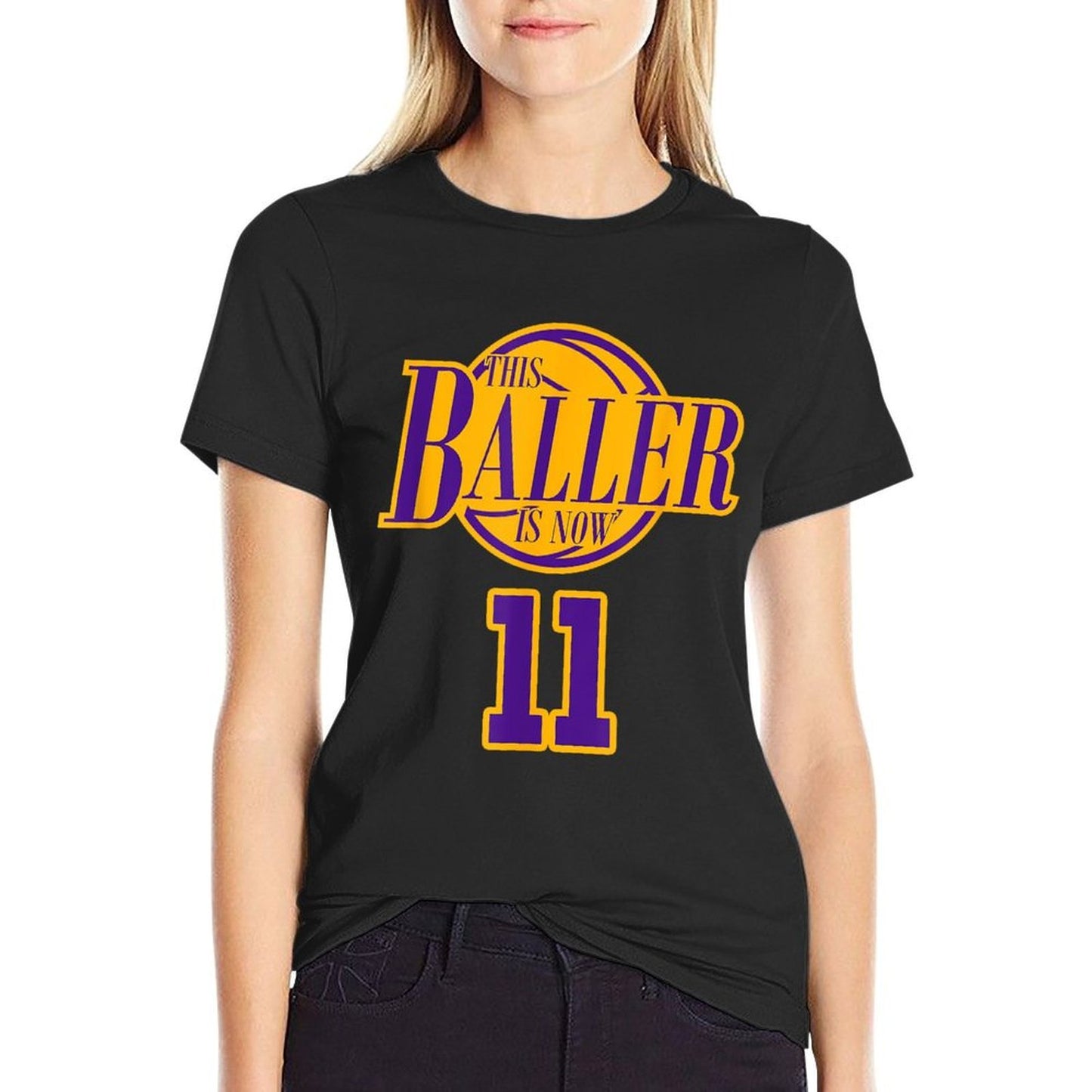 11 Years Old Birthday Basketball Baller Purple And Yellow Eco-friendly Material T-Shirt