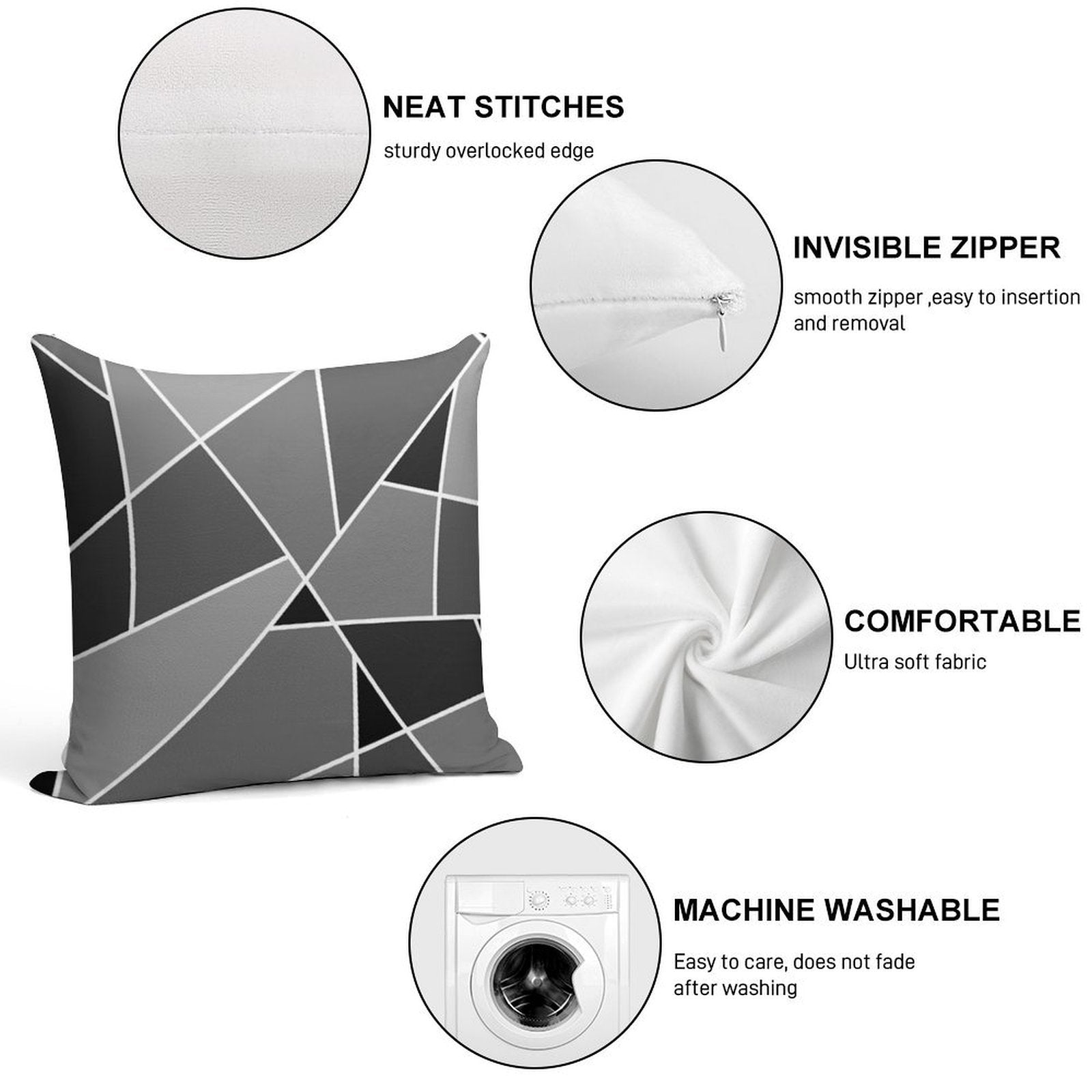 Gray Modern Geometric Pattern Soft Reinforced Edging Throw Pillow